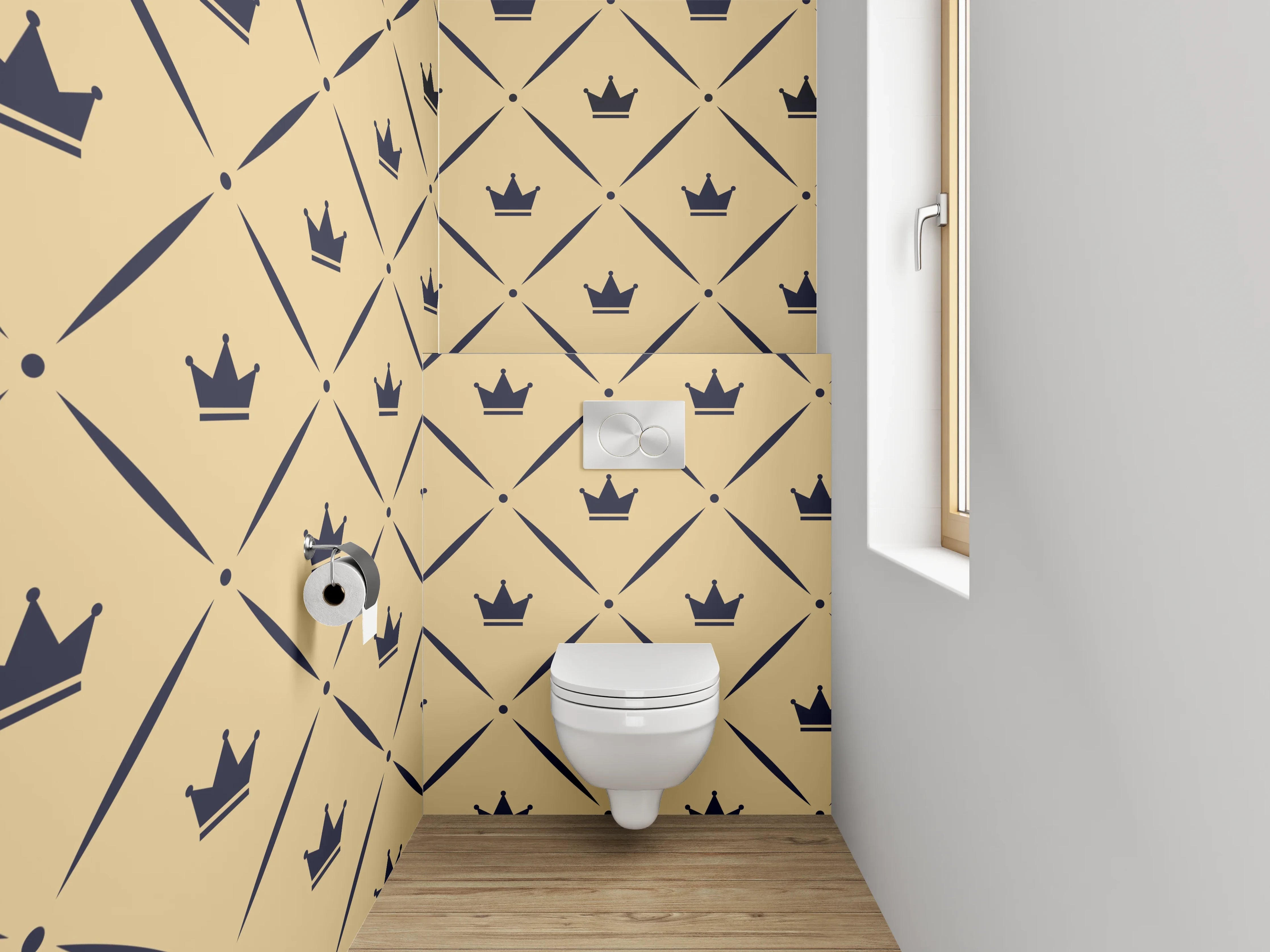 WC-Rückwand - Krone Muster Beige Schwarz