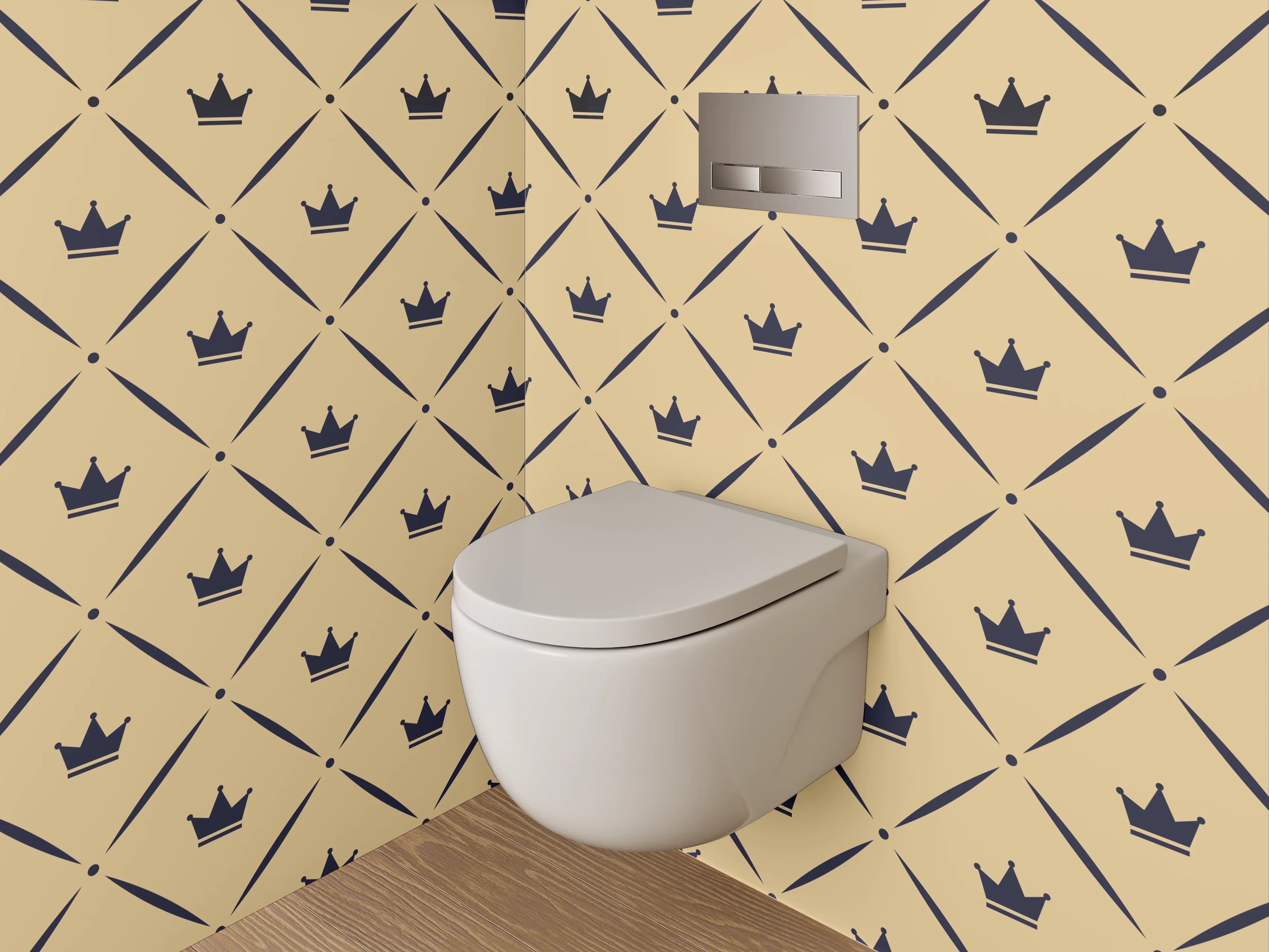 WC-Rückwand - Krone Muster Beige Schwarz