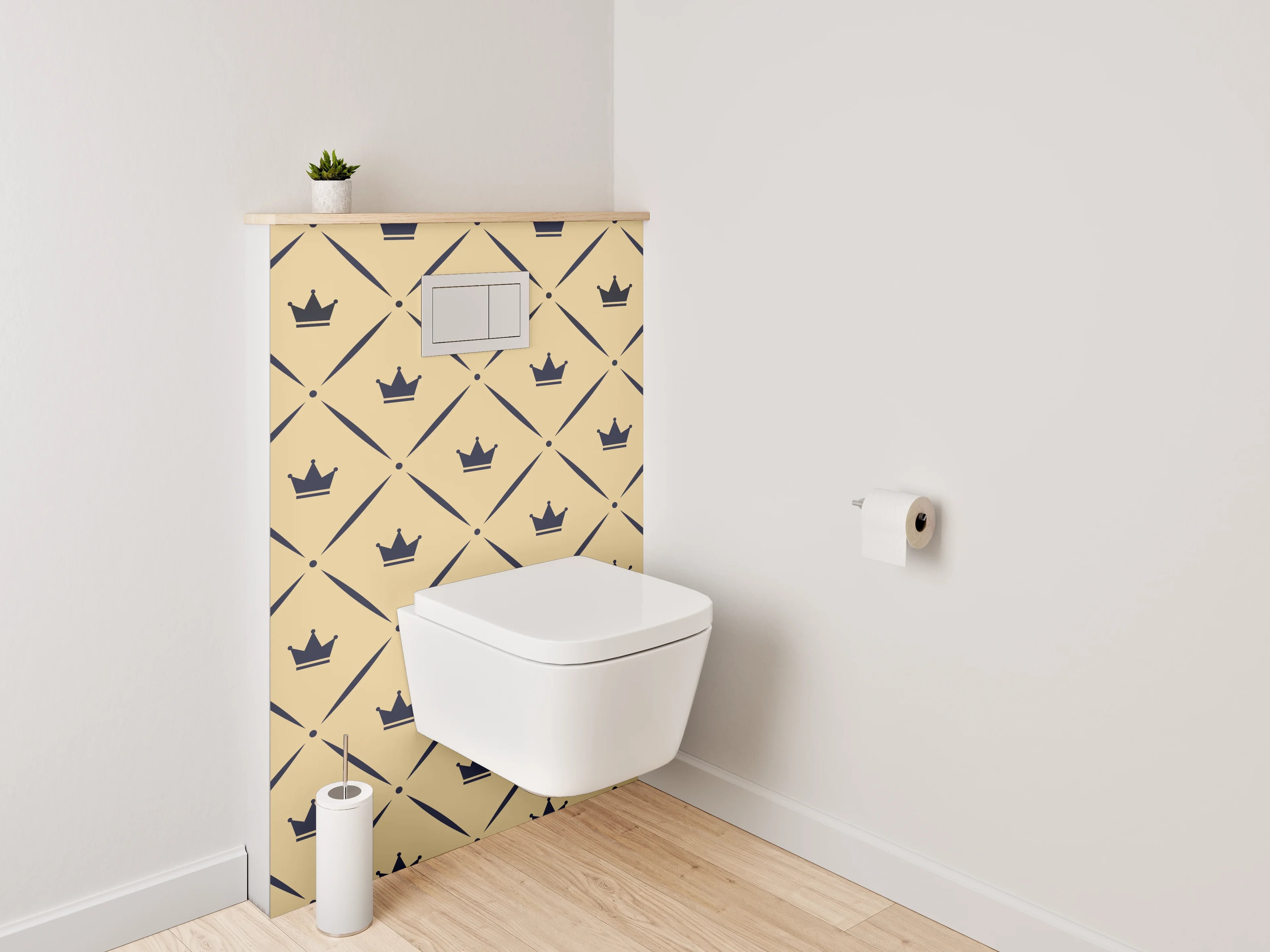 WC-Rückwand - Krone Muster Beige Schwarz