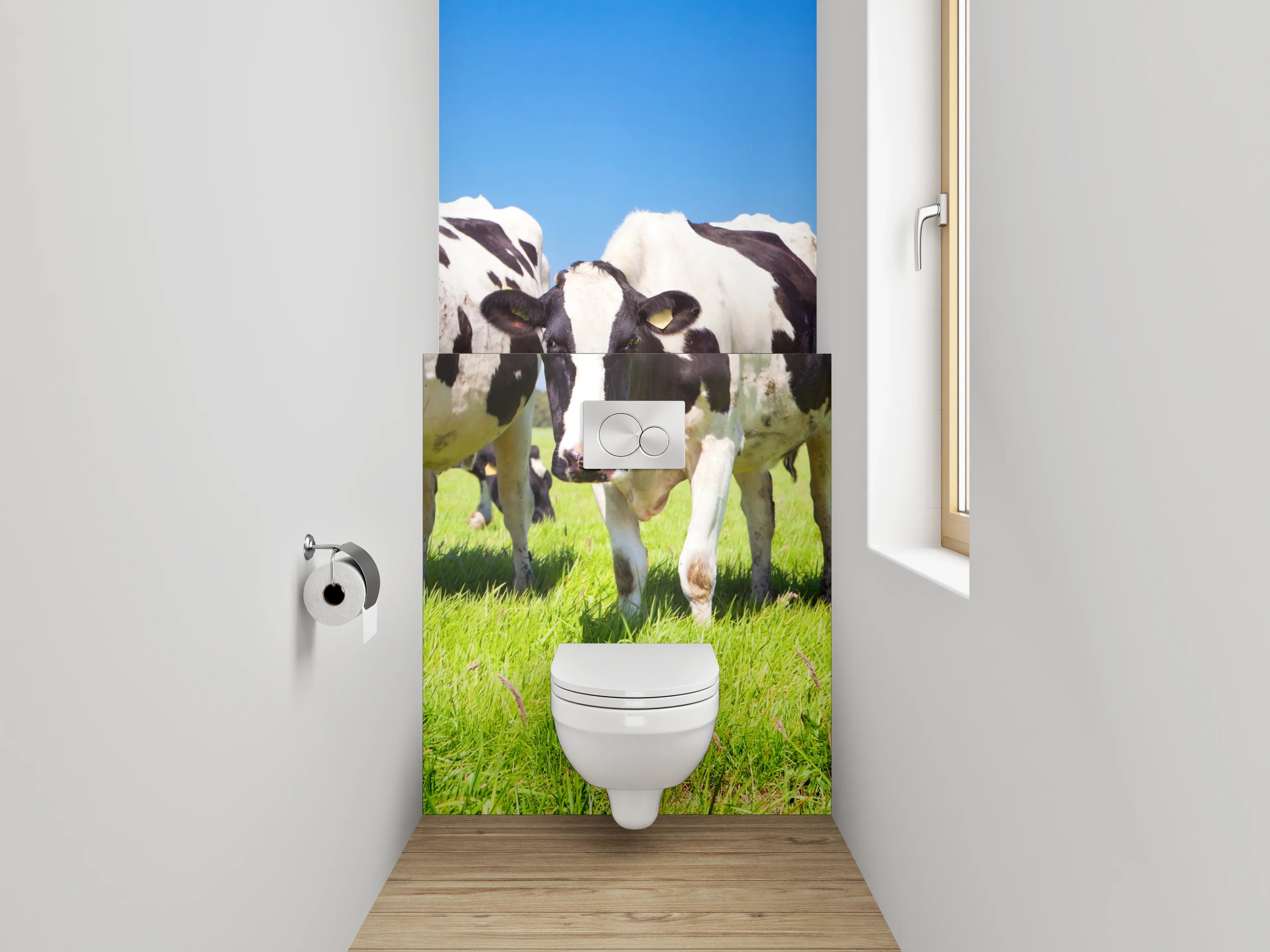 WC-Rückwand - Kühe auf grüner Wiese Panorama