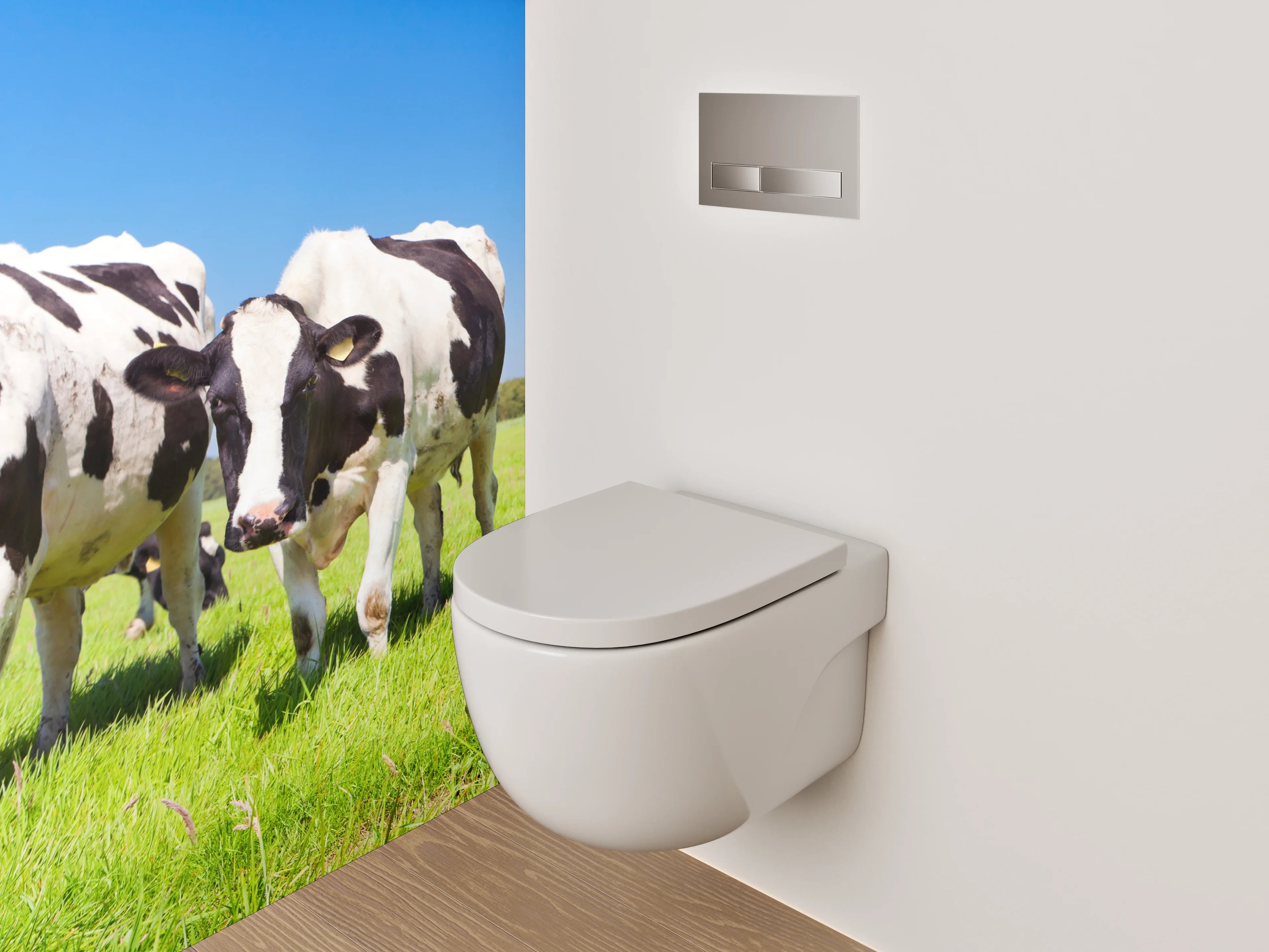 WC-Rückwand - Kühe auf grüner Wiese Panorama