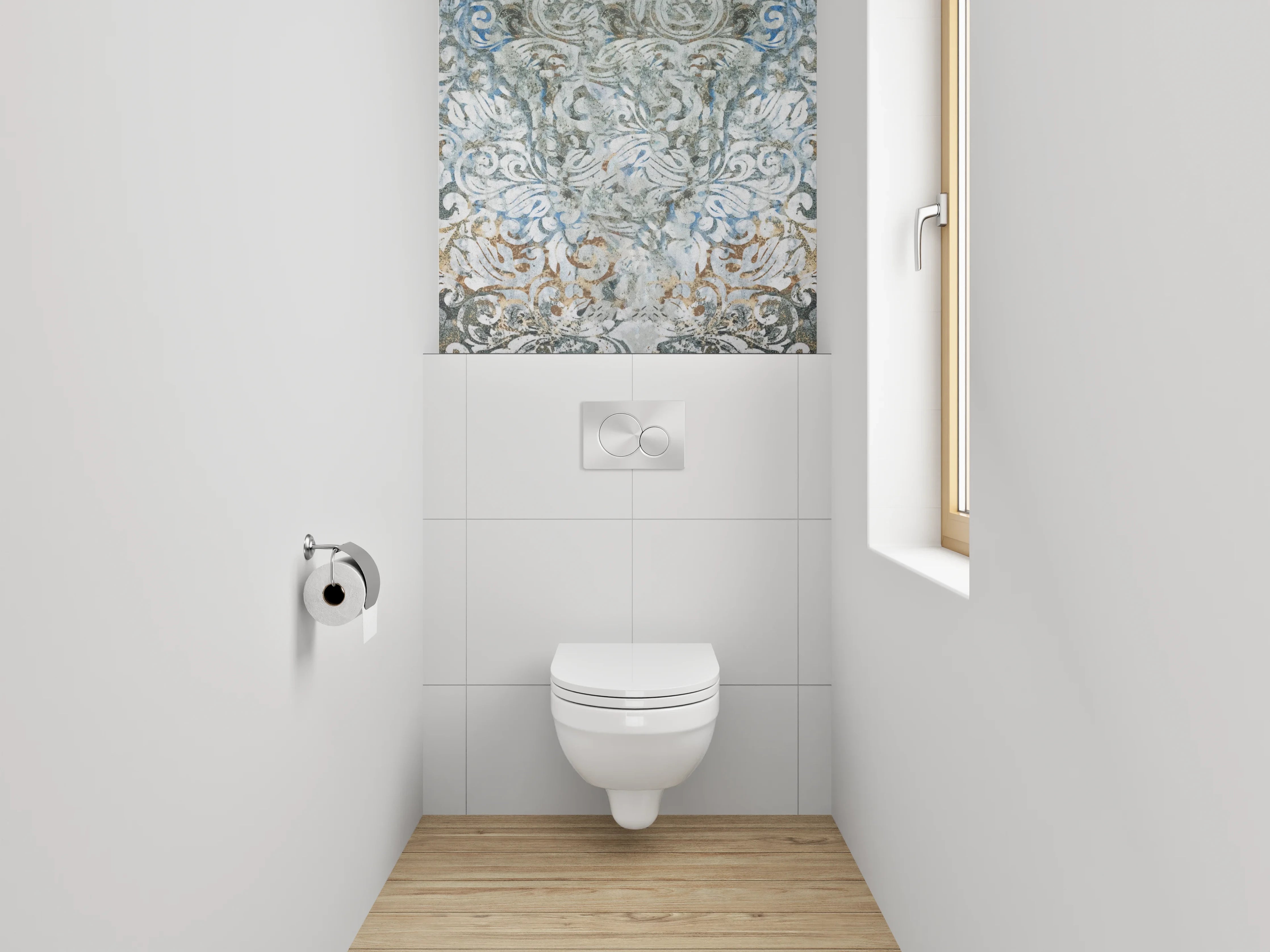 WC-Rückwand - Künstlerische Ornamente in Vintage-Optik