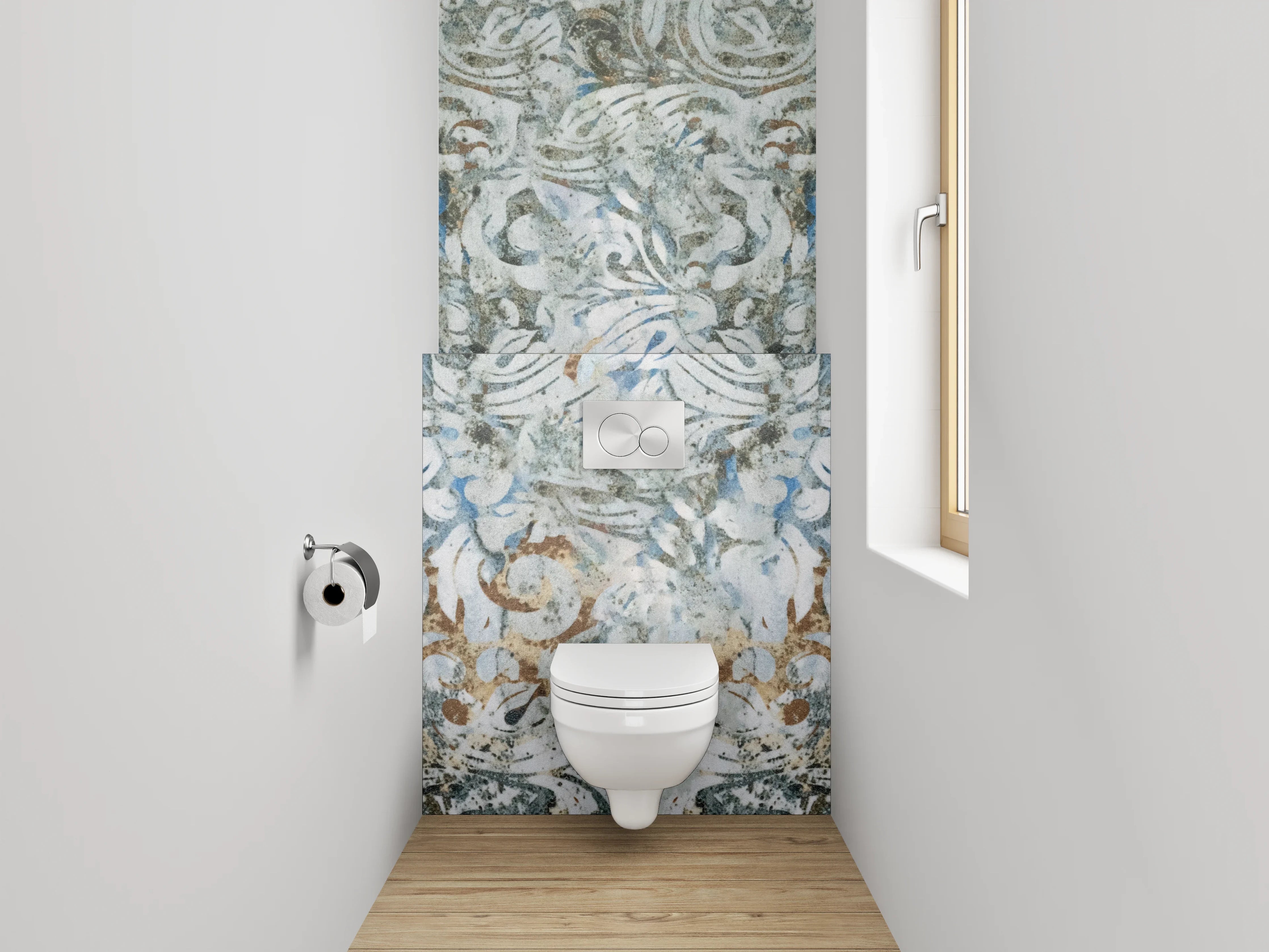 WC-Rückwand - Künstlerische Ornamente in Vintage-Optik
