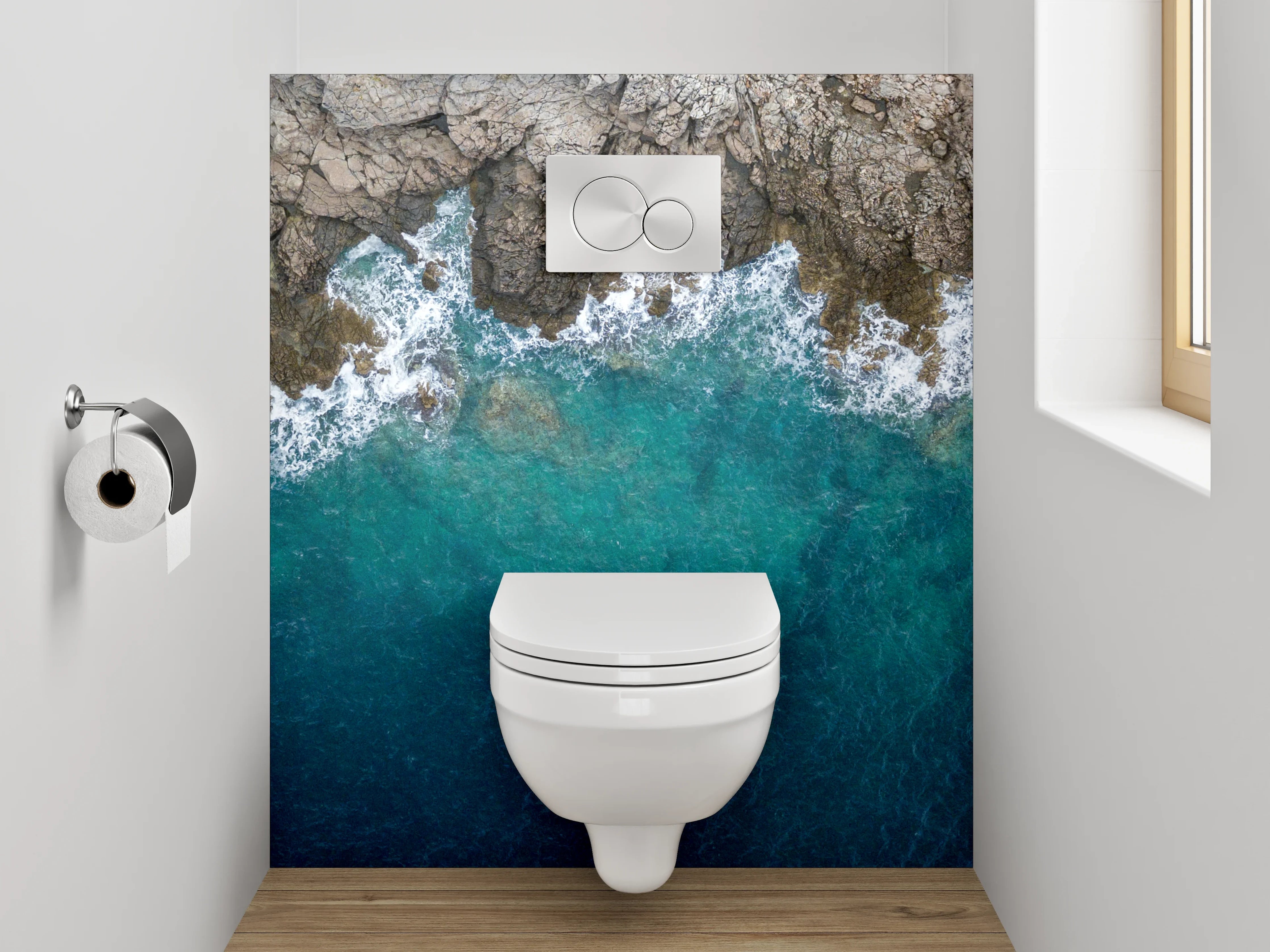 WC-Rückwand - Küste und Meer aus der Vogelperspektive