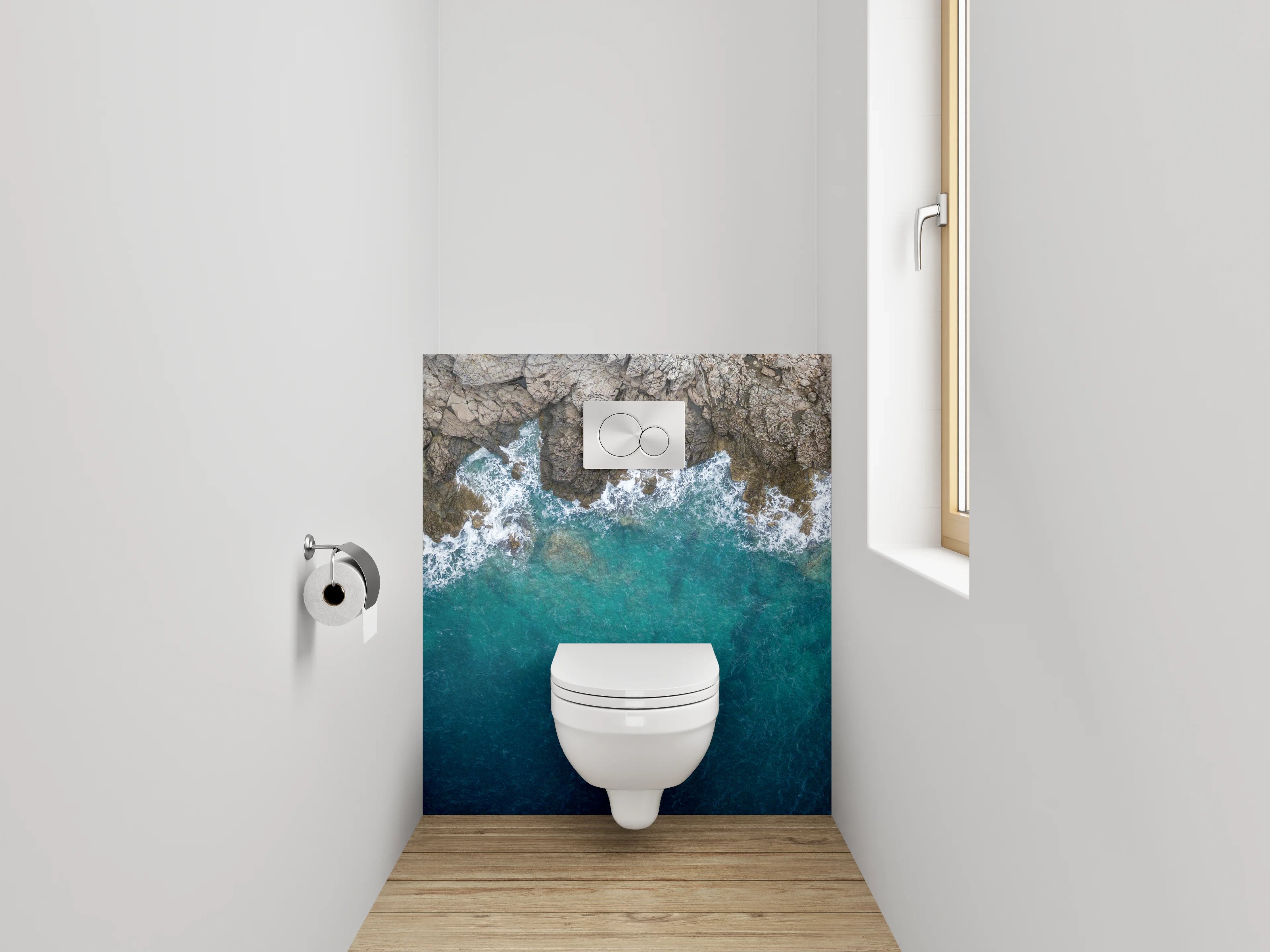 WC-Rückwand - Küste und Meer aus der Vogelperspektive