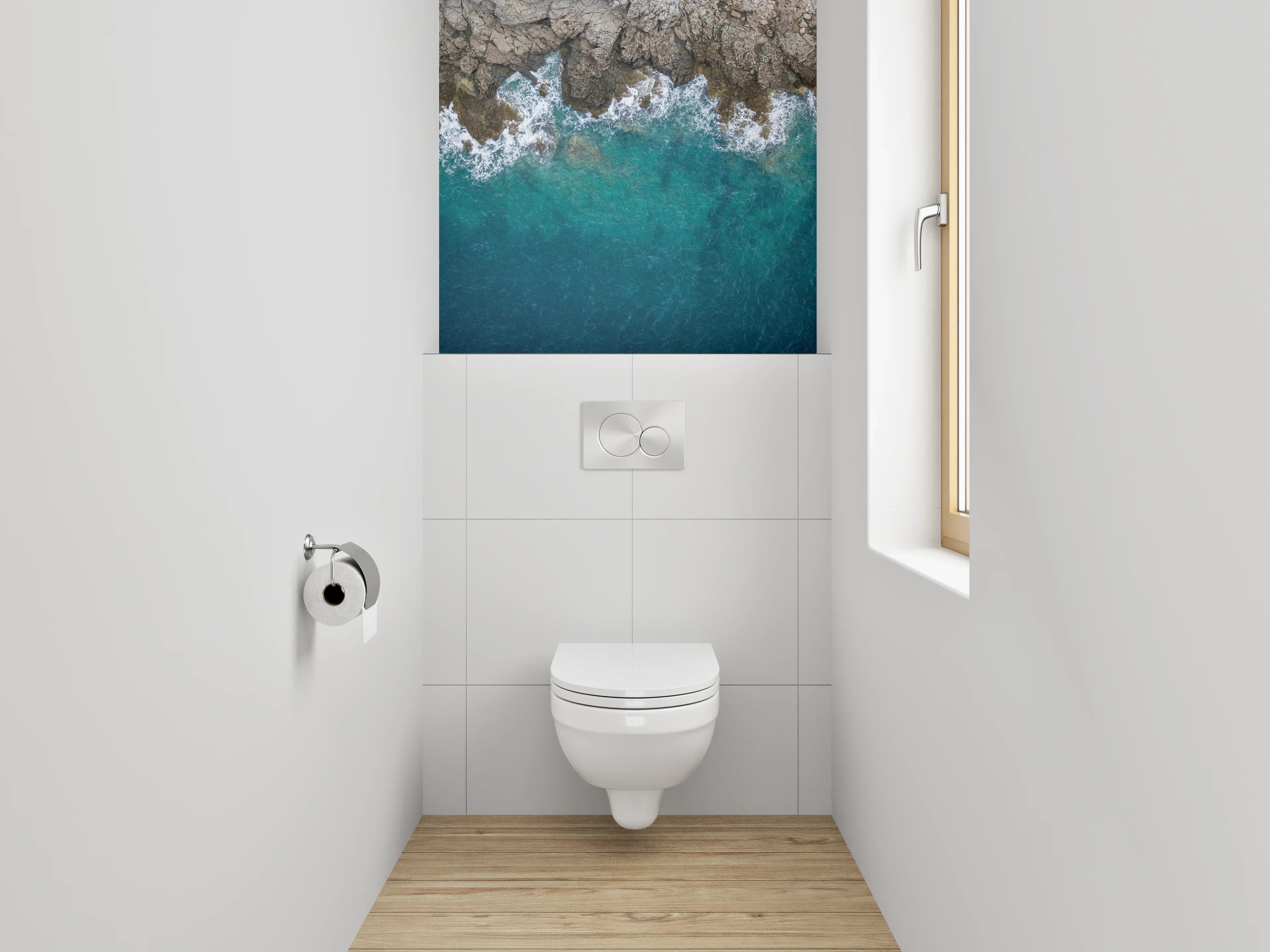 WC-Rückwand - Küste und Meer aus der Vogelperspektive