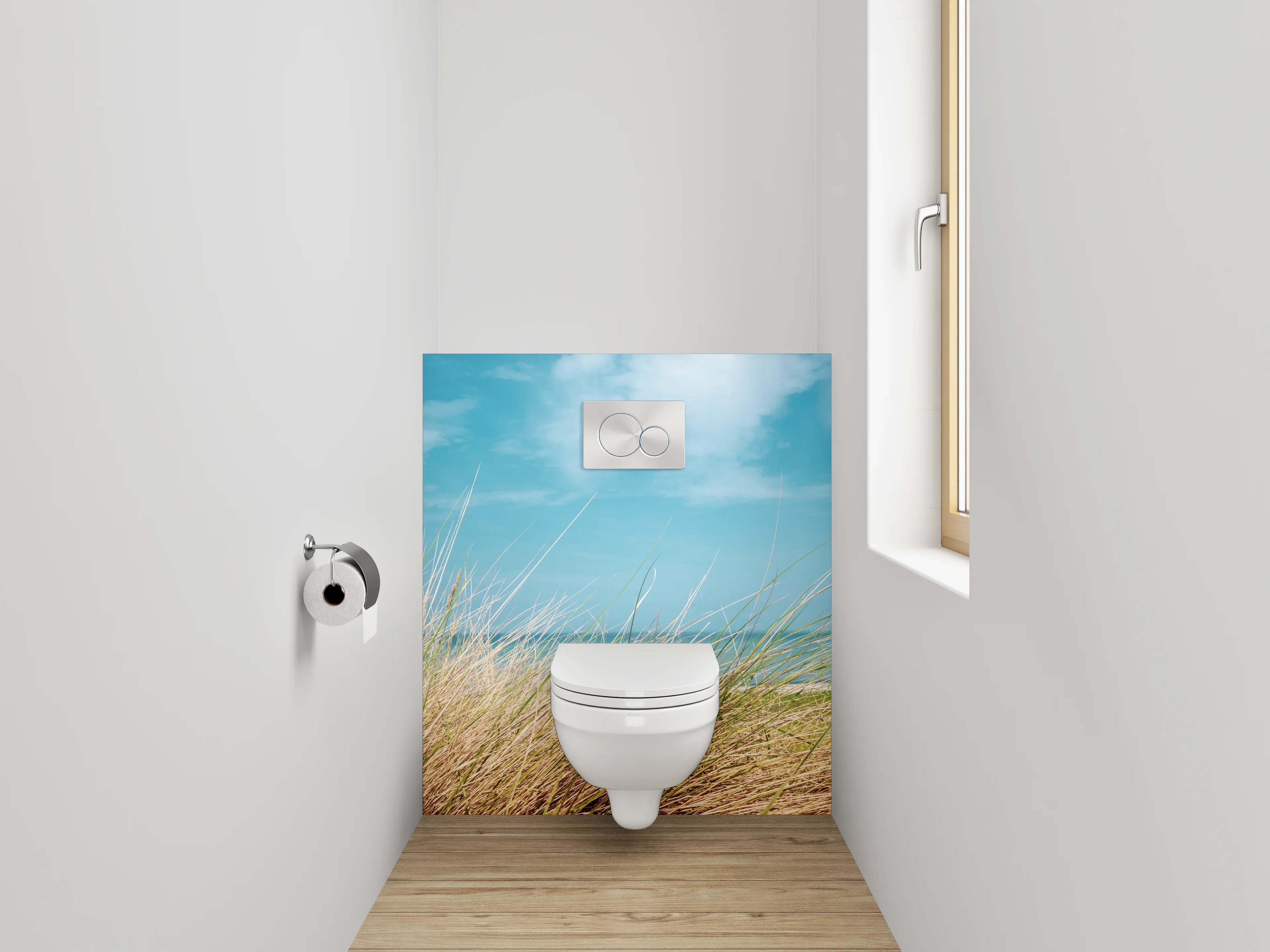 WC-Rückwand - Küstenlandschaft mit Strandgras und Meer