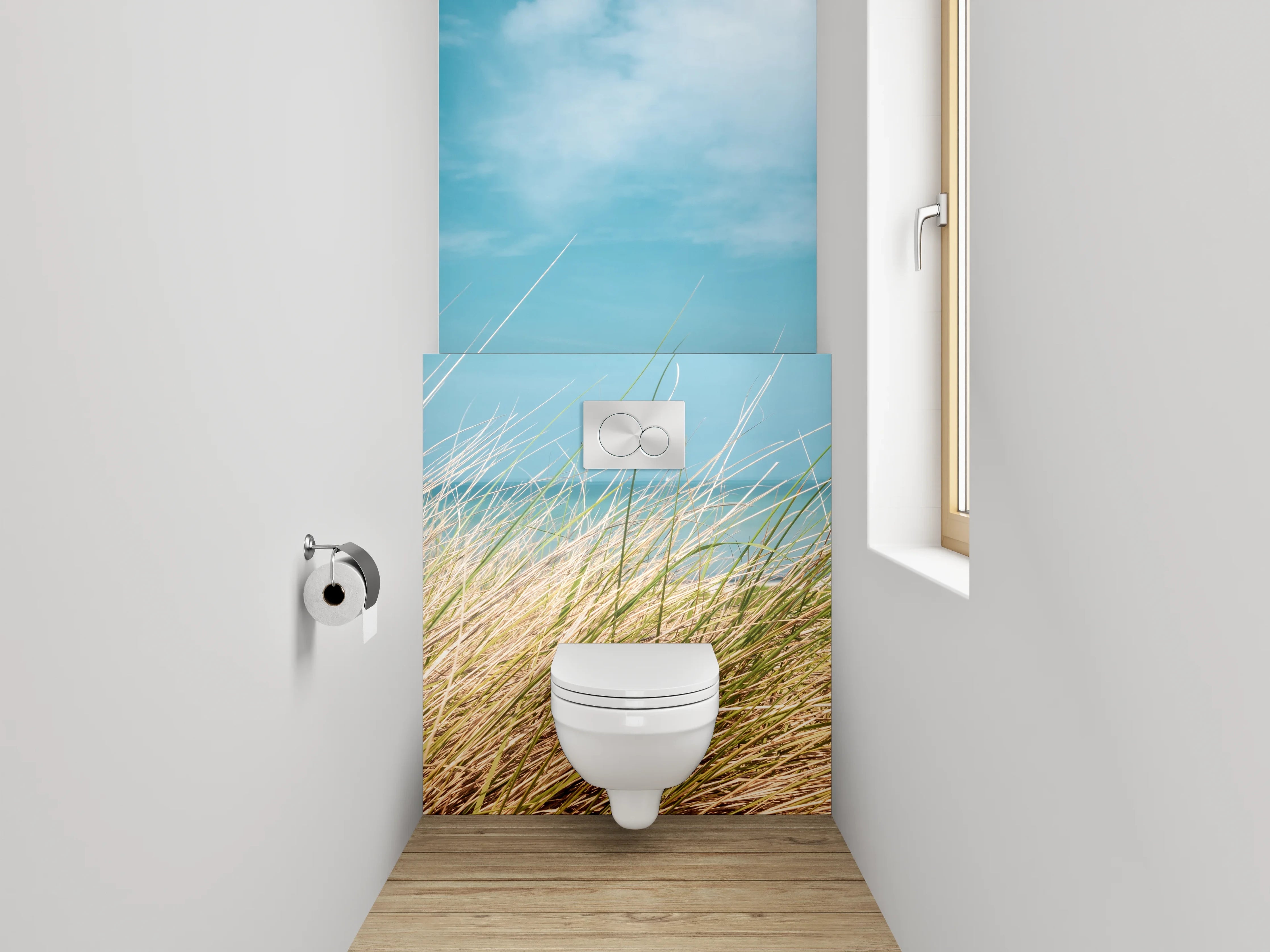 WC-Rückwand - Küstenlandschaft mit Strandgras und Meer