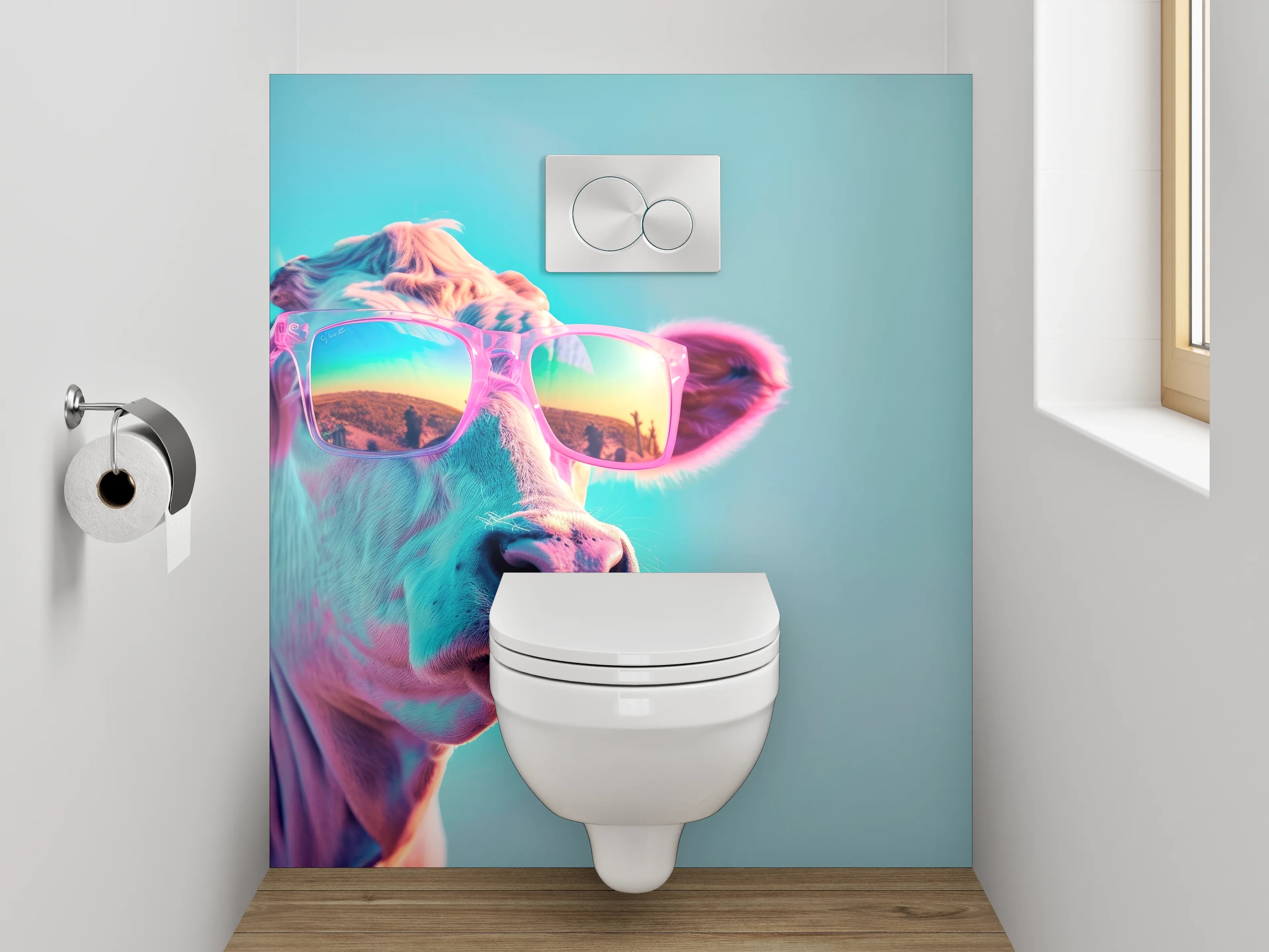 WC-Rückwand - Kuh mit Sonnenbrille Pop Art
