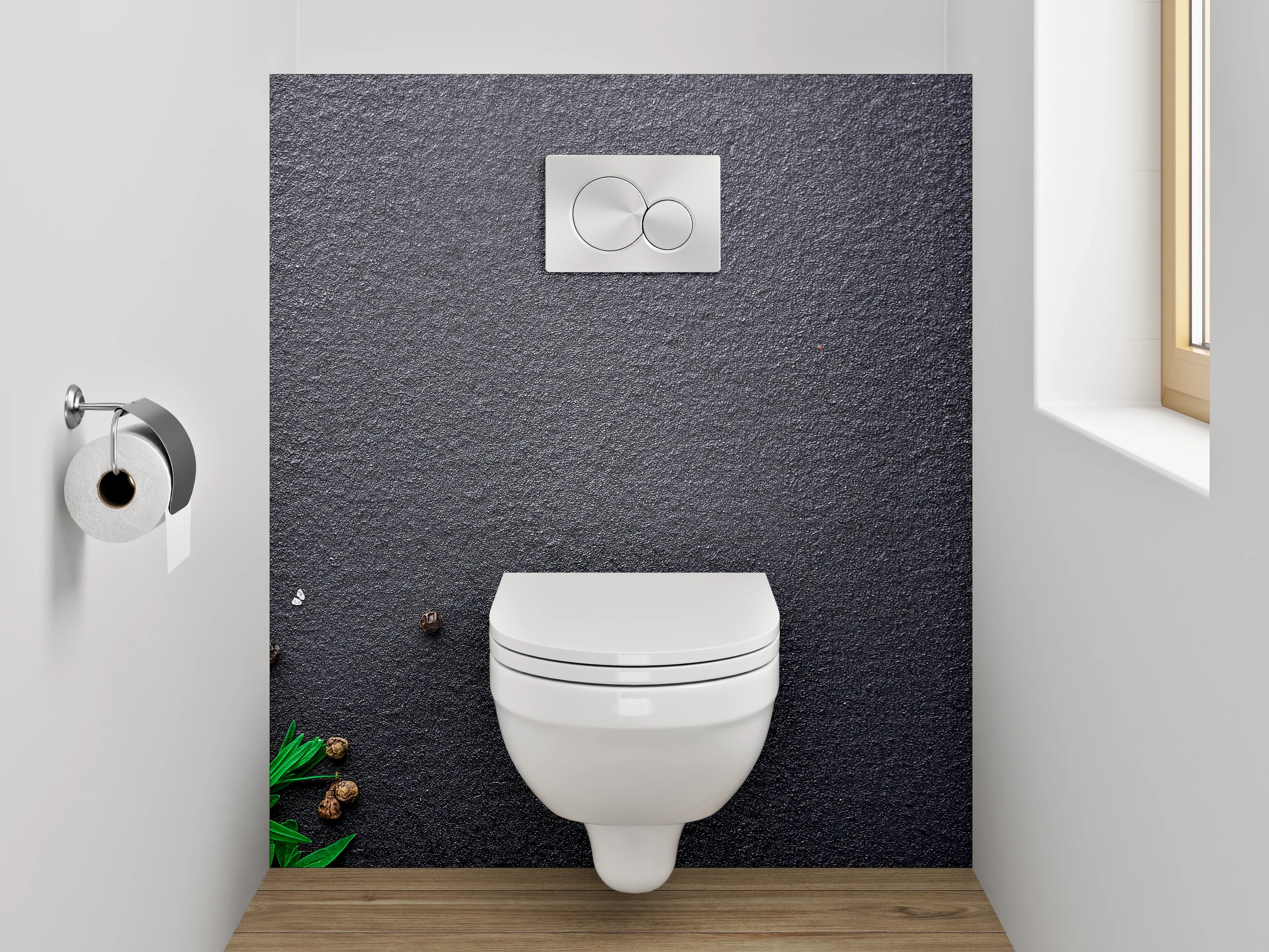 WC-Rückwand - Lachs-Steaks auf schwarzem Hintergrund