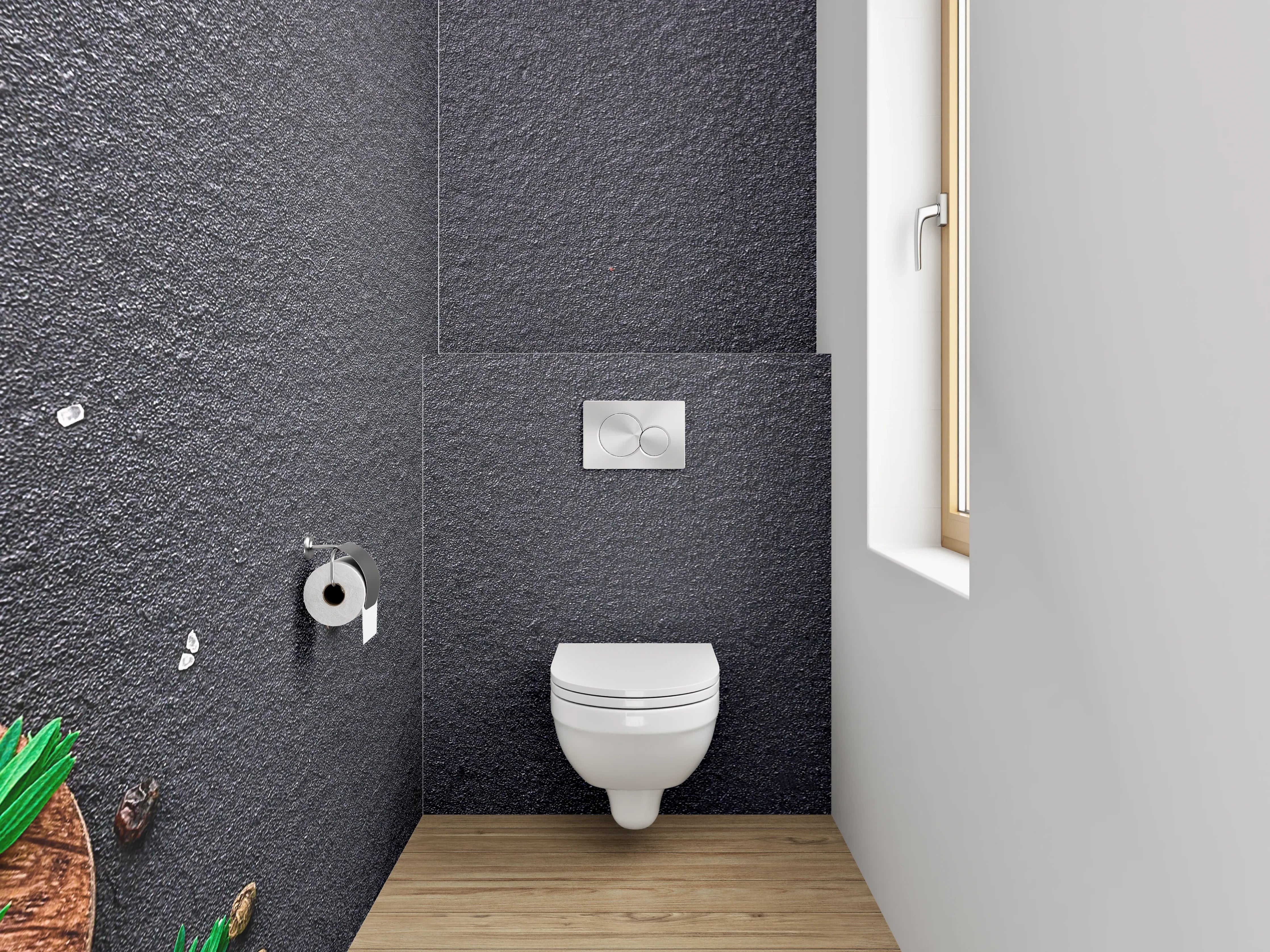 WC-Rückwand - Lachs-Steaks auf schwarzem Hintergrund