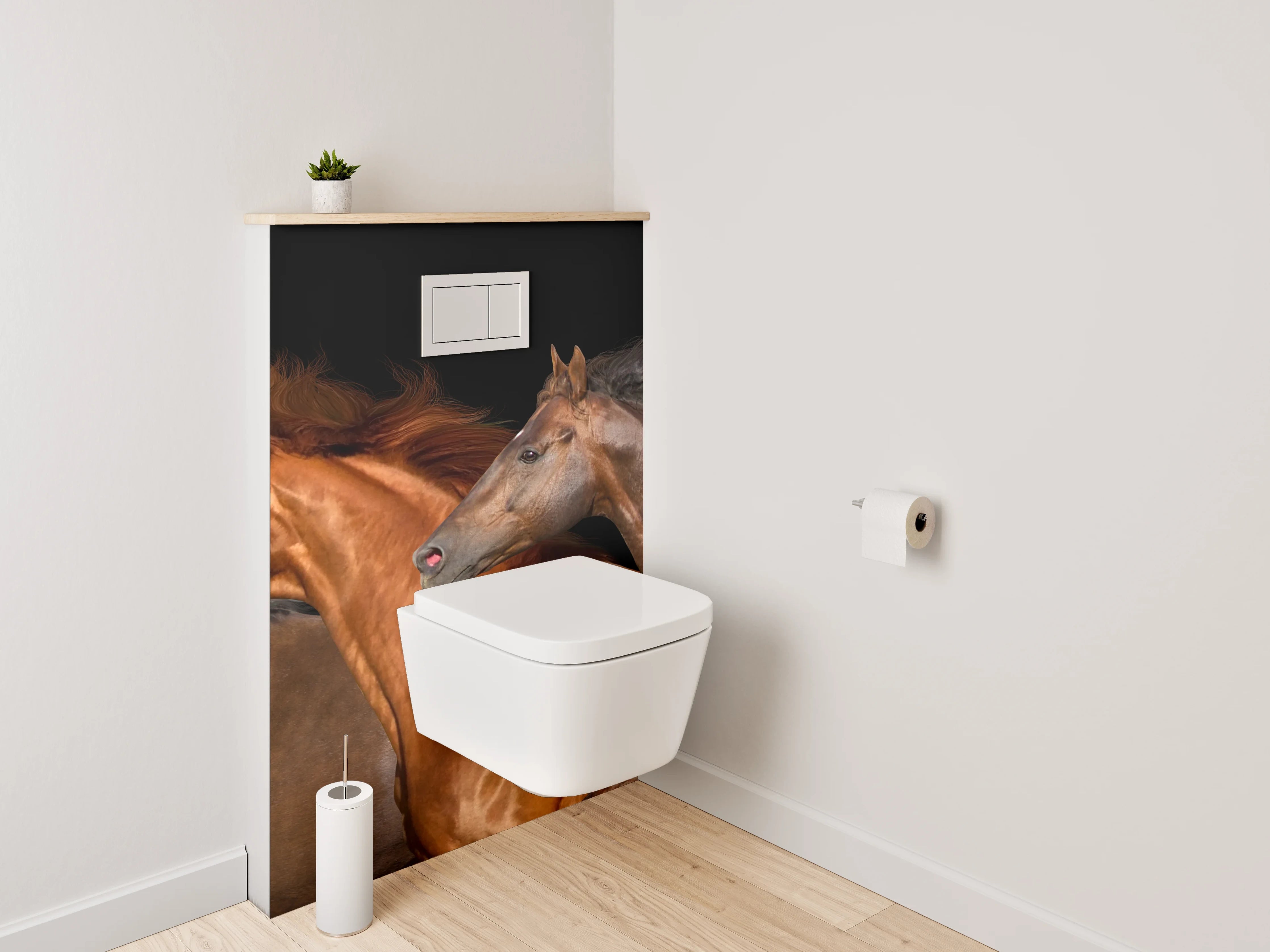 WC-Rückwand - Laufende Pferde auf schwarzem Hintergrund
