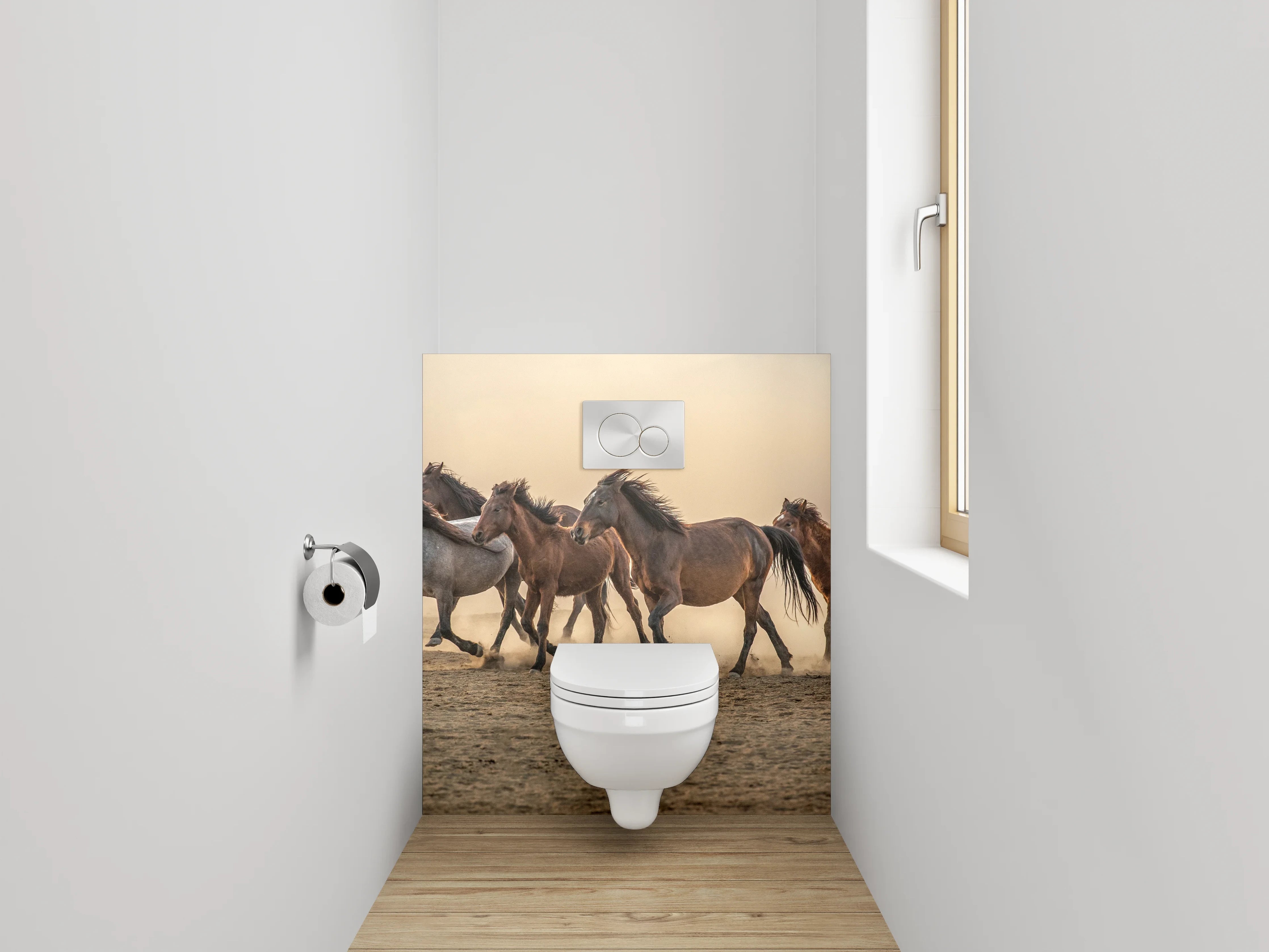 WC-Rückwand - Laufende Wildpferde Steppe Naturfoto