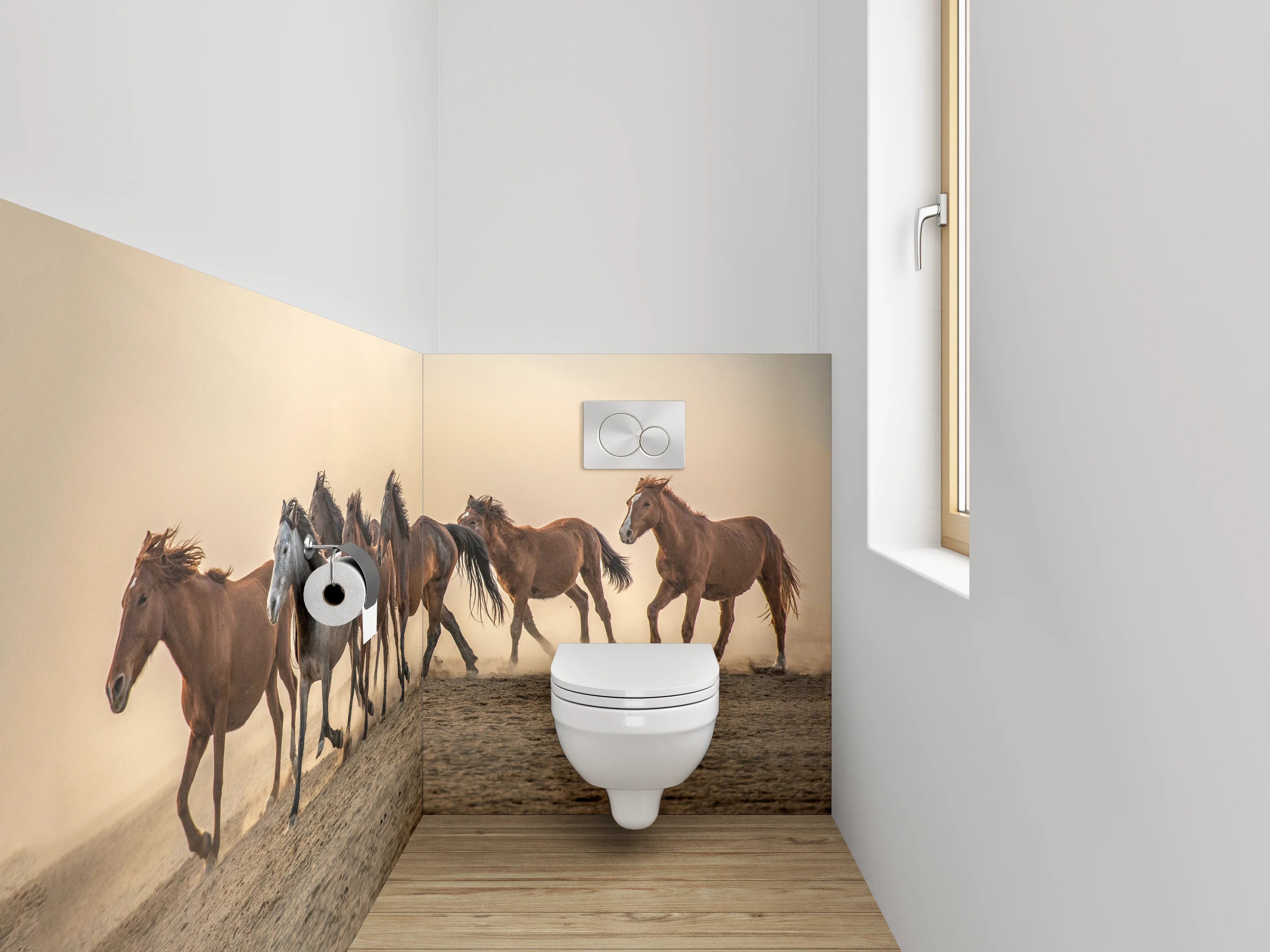 WC-Rückwand - Laufende Wildpferde Steppe Naturfoto