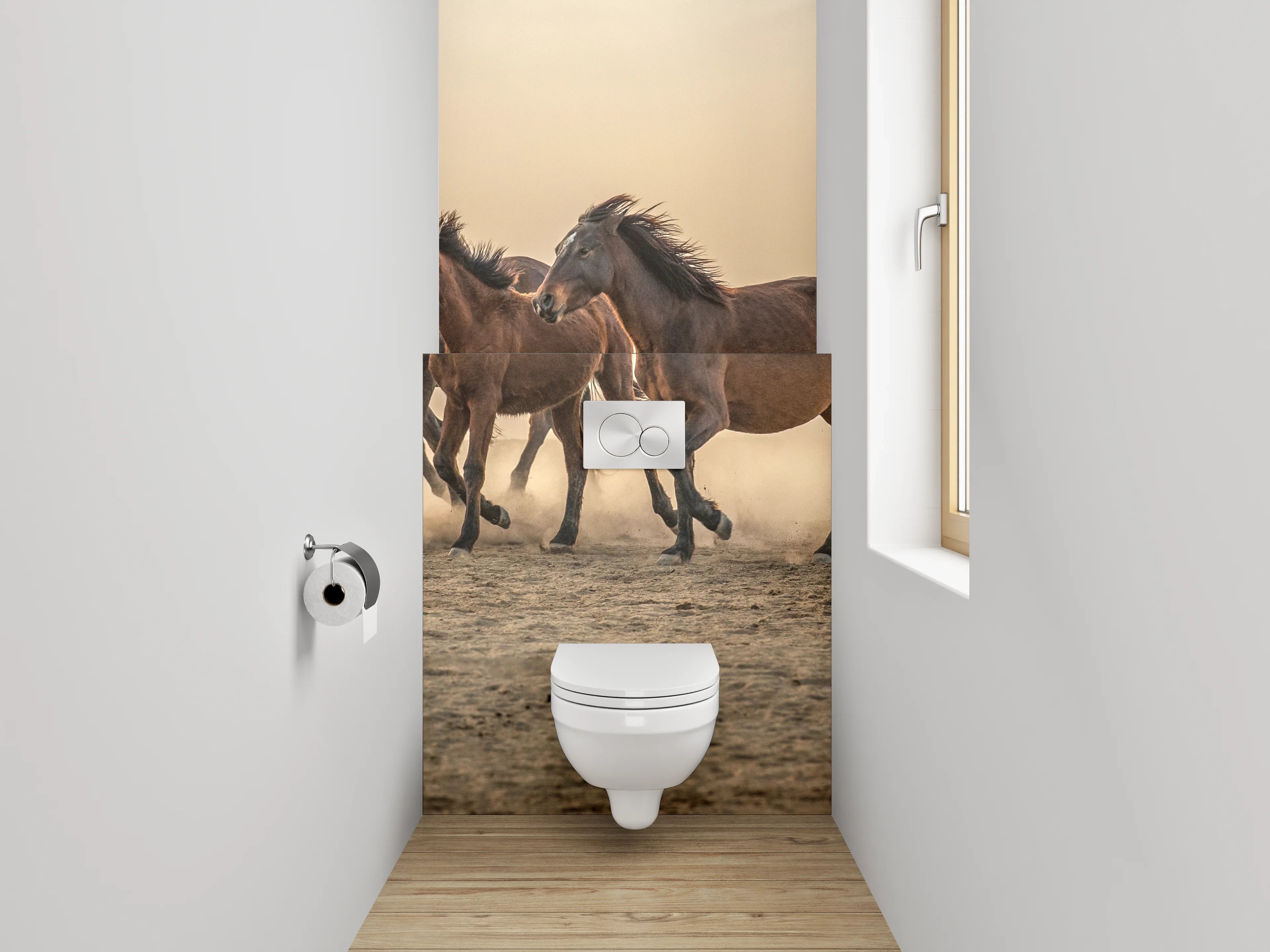 WC-Rückwand - Laufende Wildpferde Steppe Naturfoto