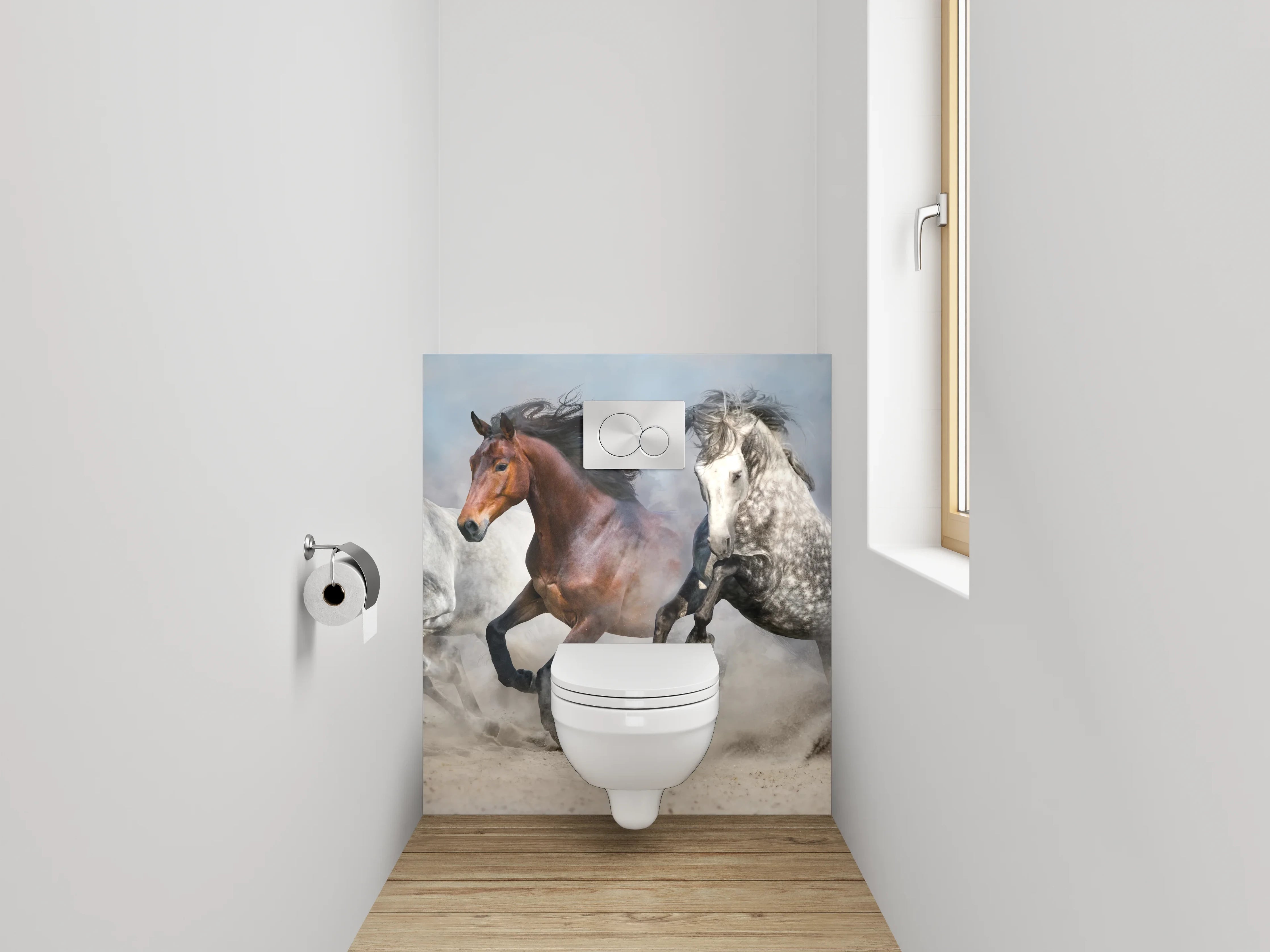 WC-Rückwand - Laufende Wildpferde auf Sand