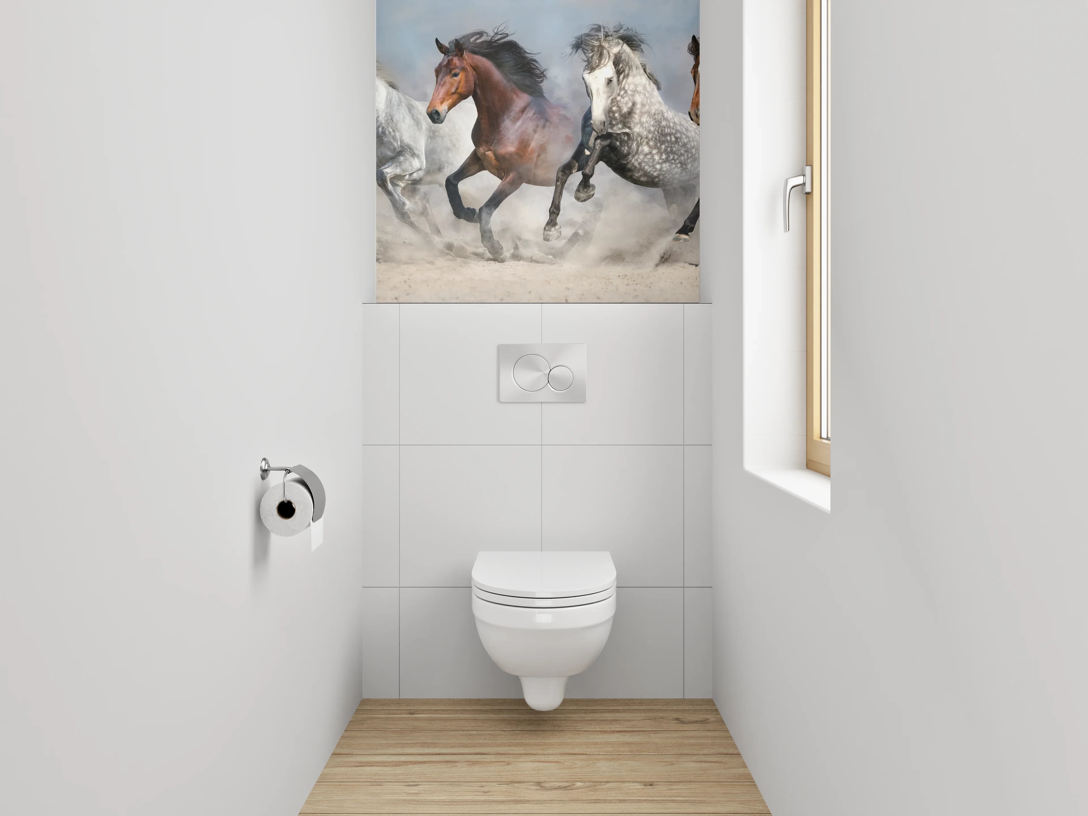 WC-Rückwand - Laufende Wildpferde auf Sand