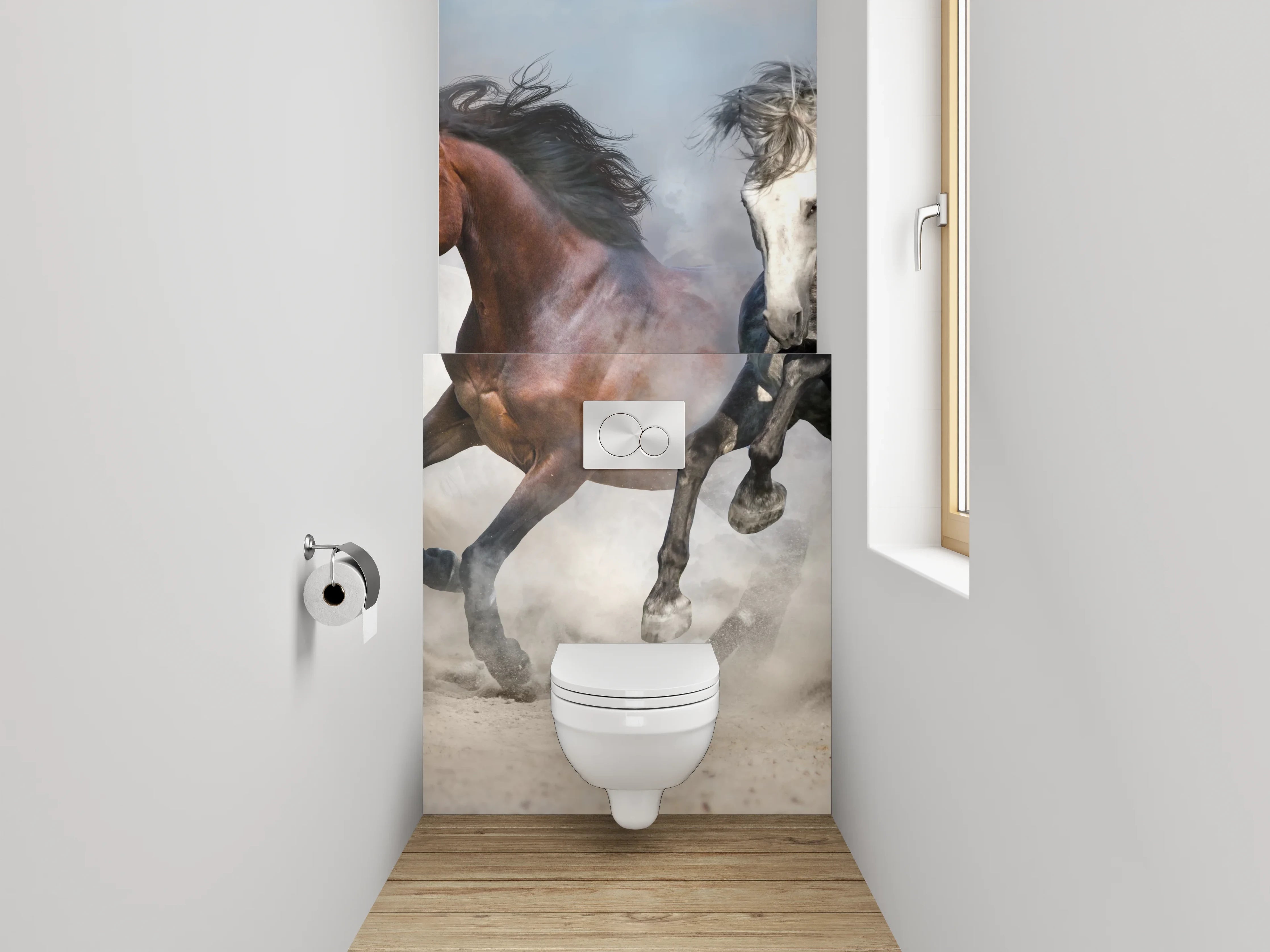 WC-Rückwand - Laufende Wildpferde auf Sand