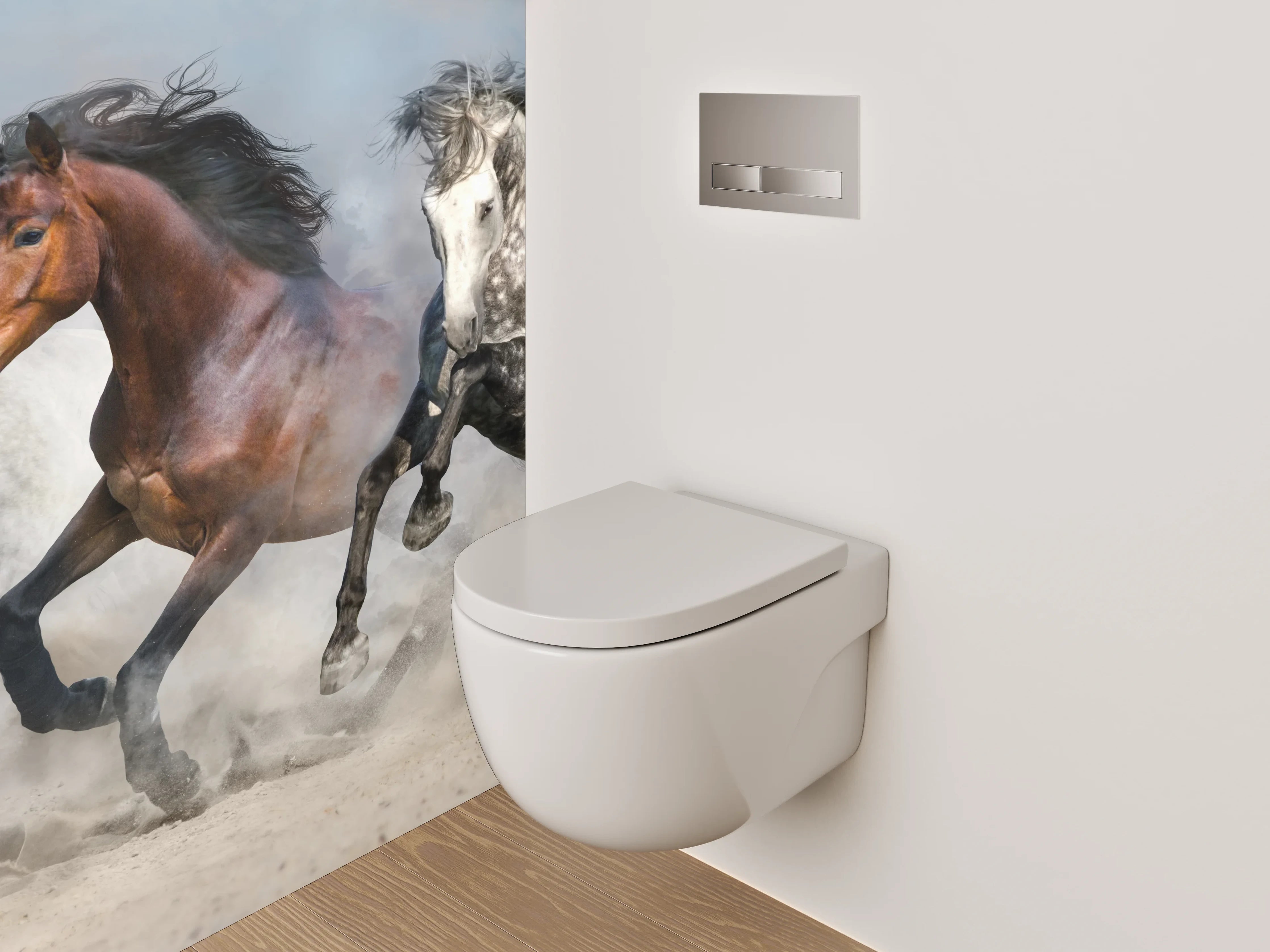 WC-Rückwand - Laufende Wildpferde auf Sand