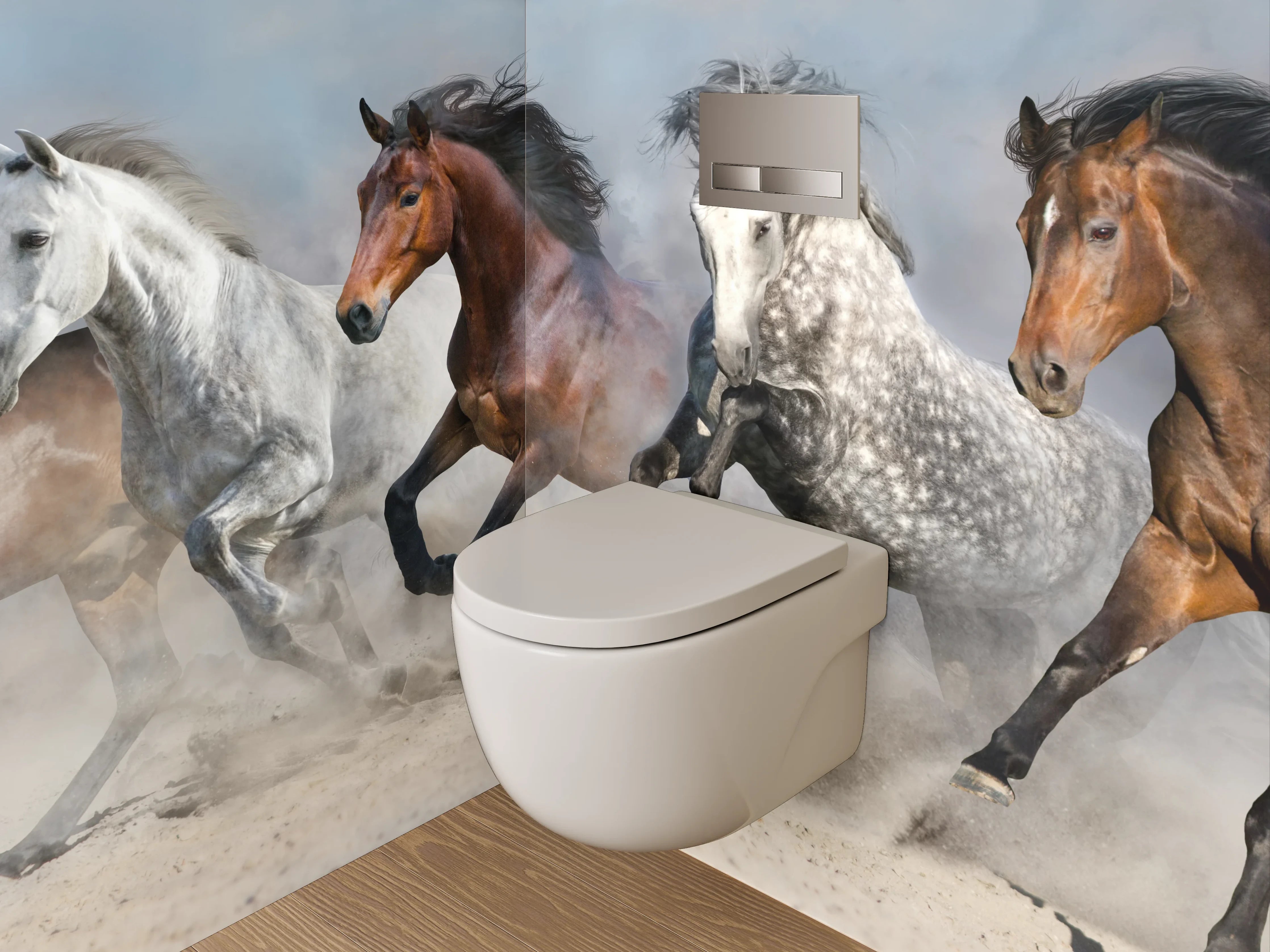 WC-Rückwand - Laufende Wildpferde auf Sand
