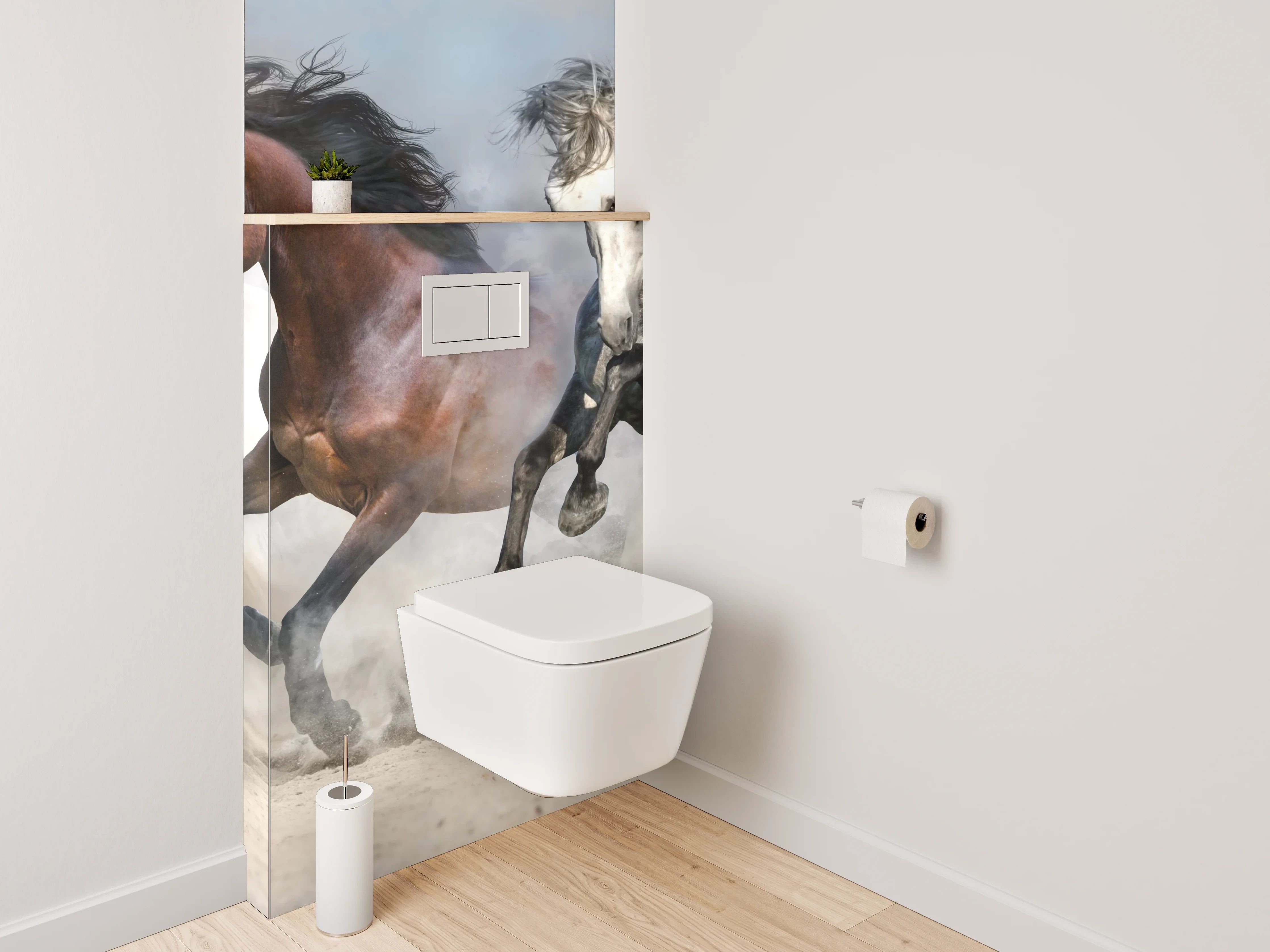 WC-Rückwand - Laufende Wildpferde auf Sand