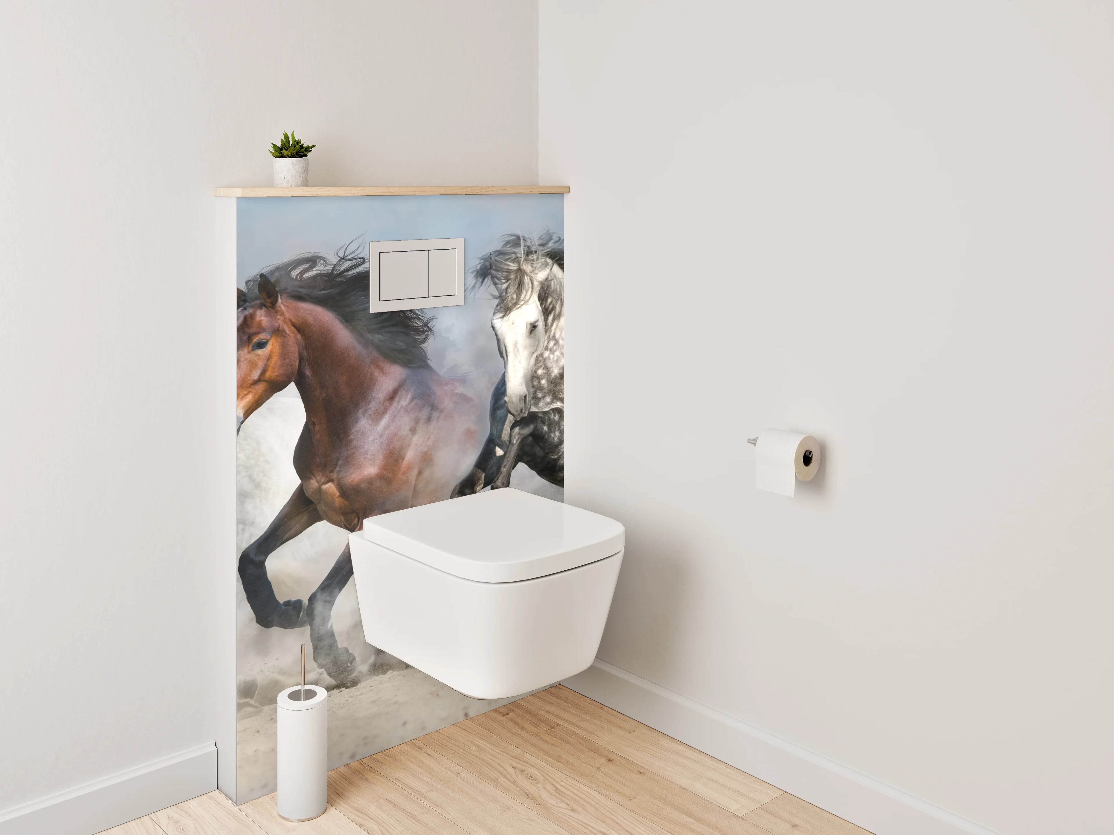 WC-Rückwand - Laufende Wildpferde auf Sand