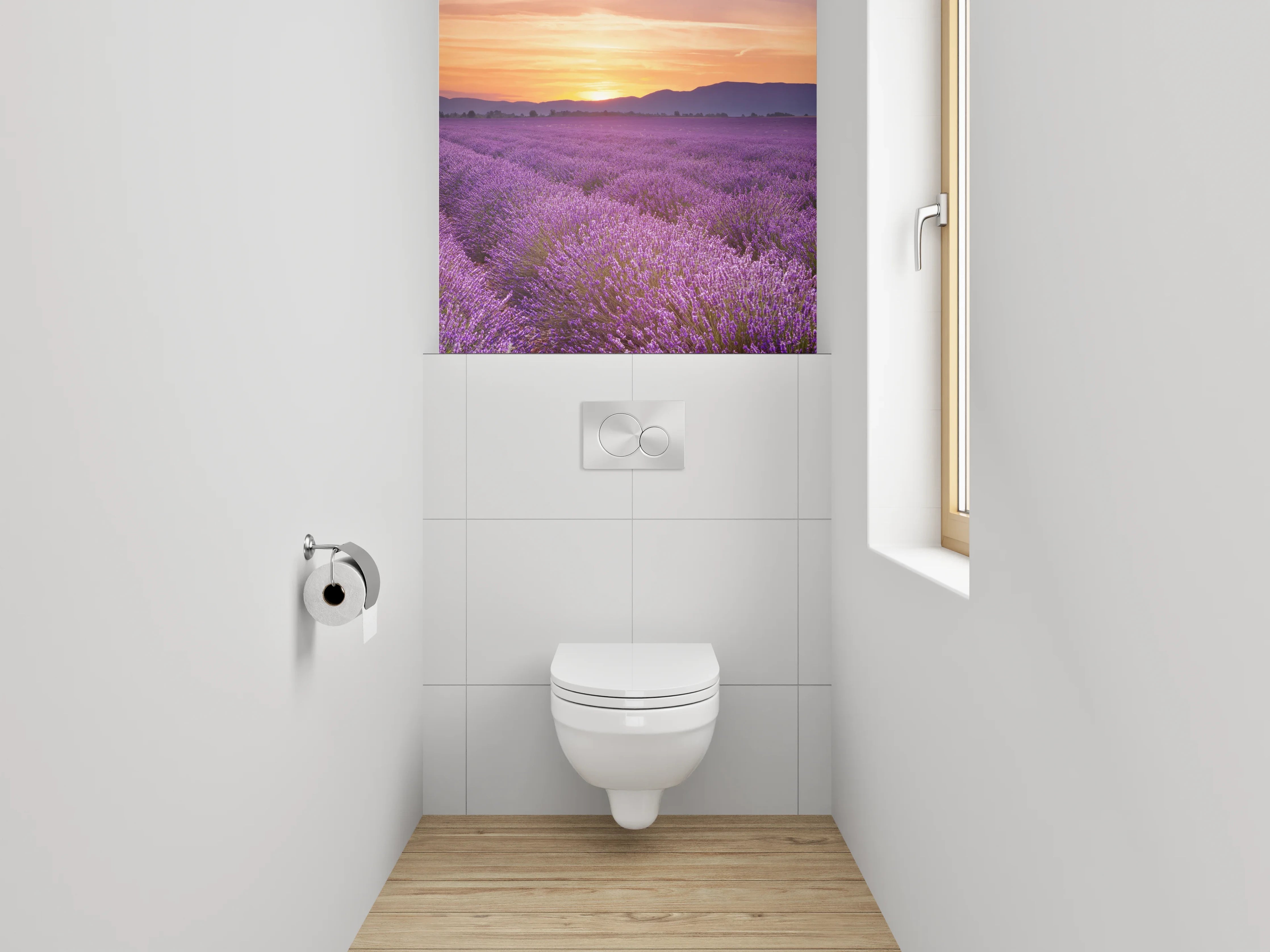 WC-Rückwand - Lavendelfeld bei Sonnenuntergang Panorama
