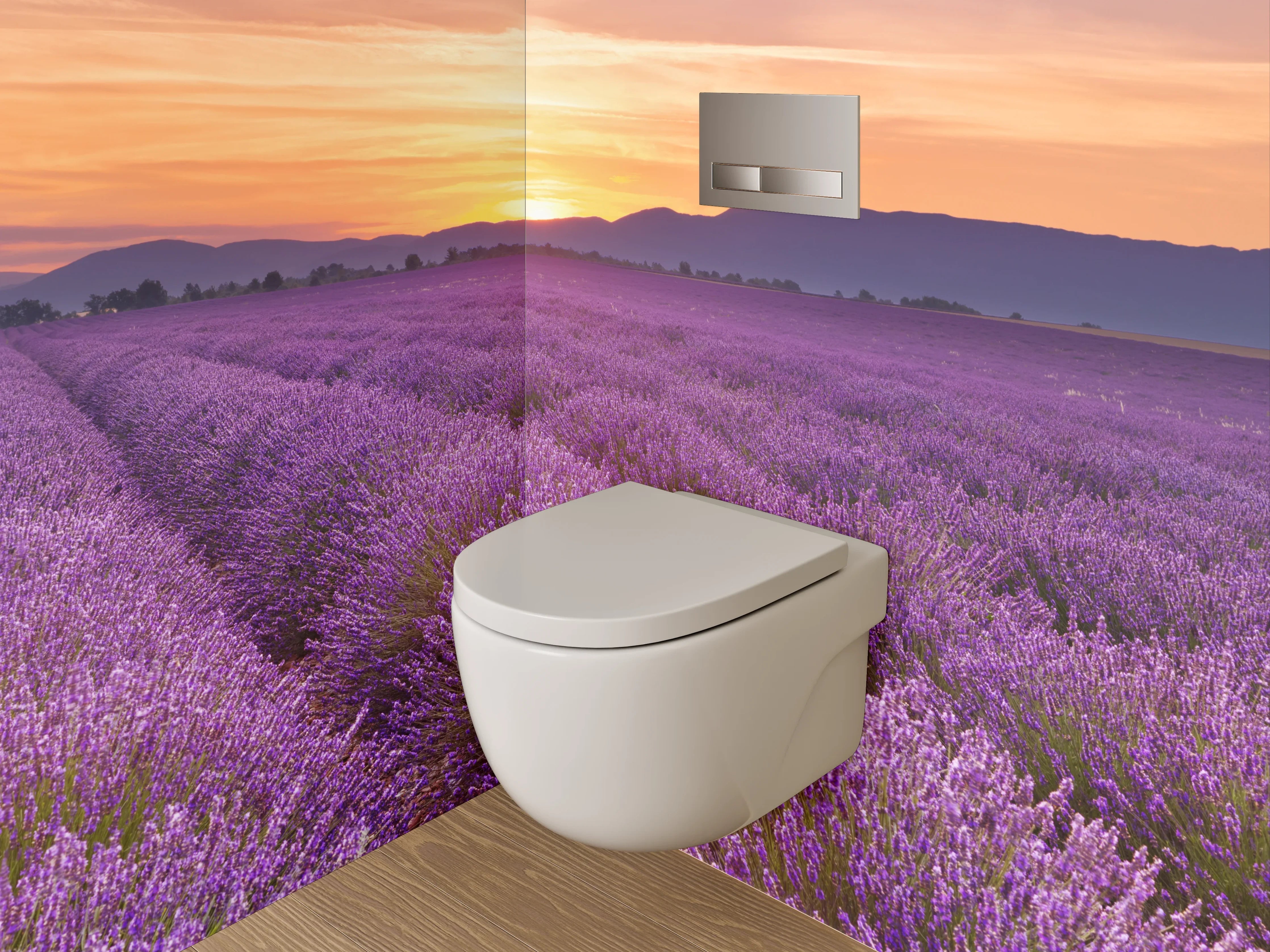 WC-Rückwand - Lavendelfeld bei Sonnenuntergang Panorama