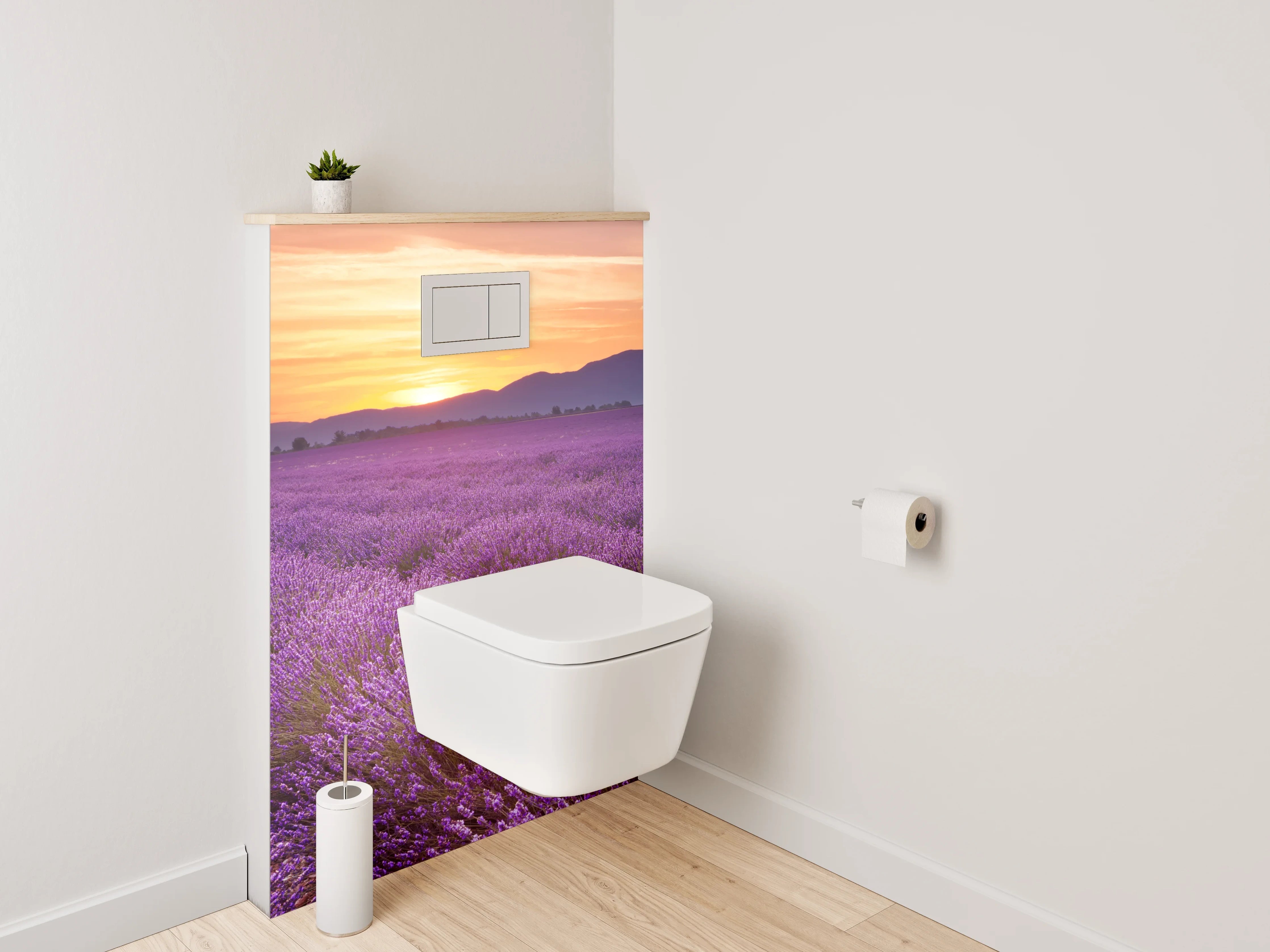 WC-Rückwand - Lavendelfeld bei Sonnenuntergang Panorama