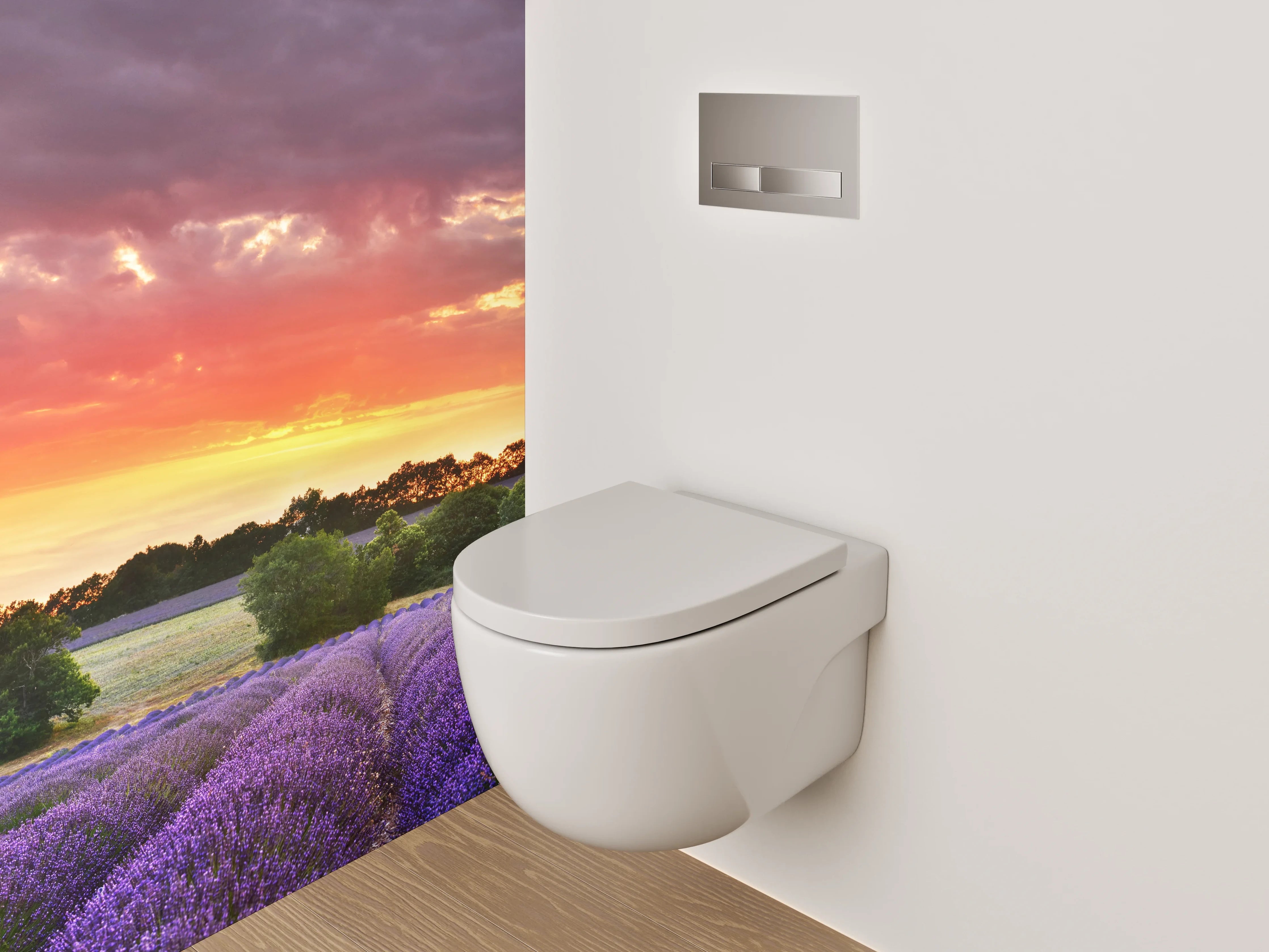 WC-Rückwand - Lavendelfeld im Sonnenuntergang Panorama