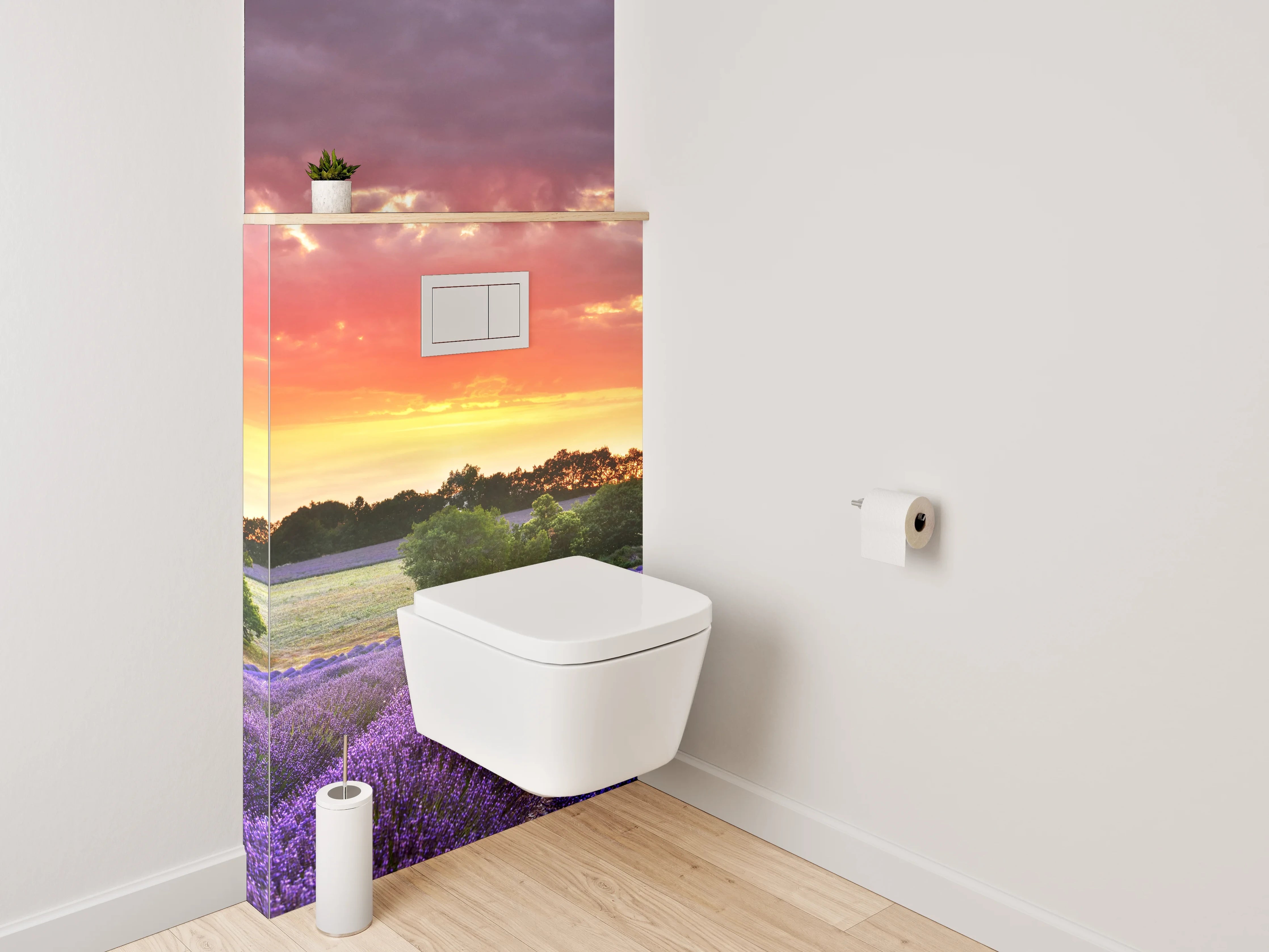 WC-Rückwand - Lavendelfeld im Sonnenuntergang Panorama