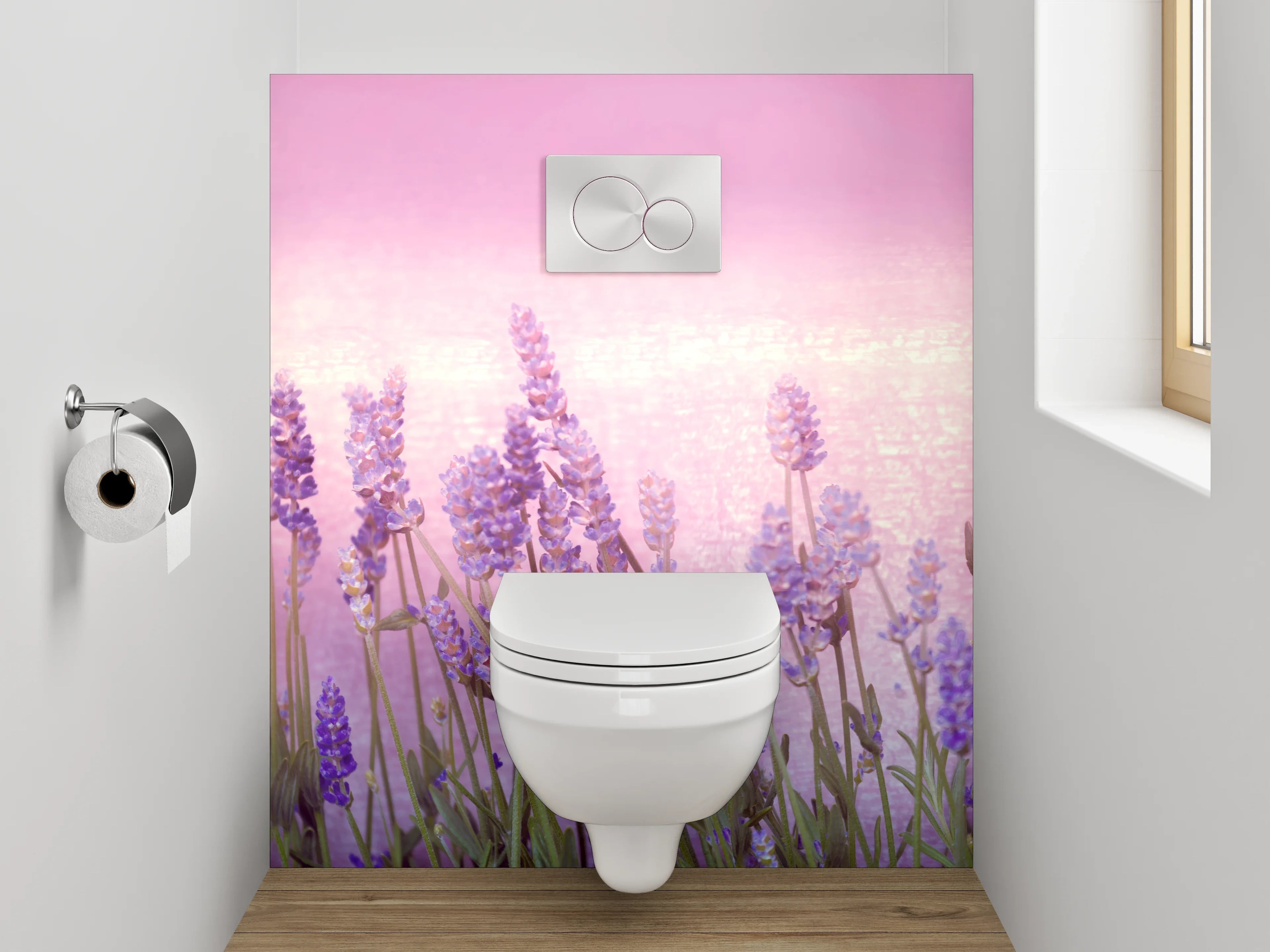 WC-Rückwand - Lavendelwiese Aquarell Pastell