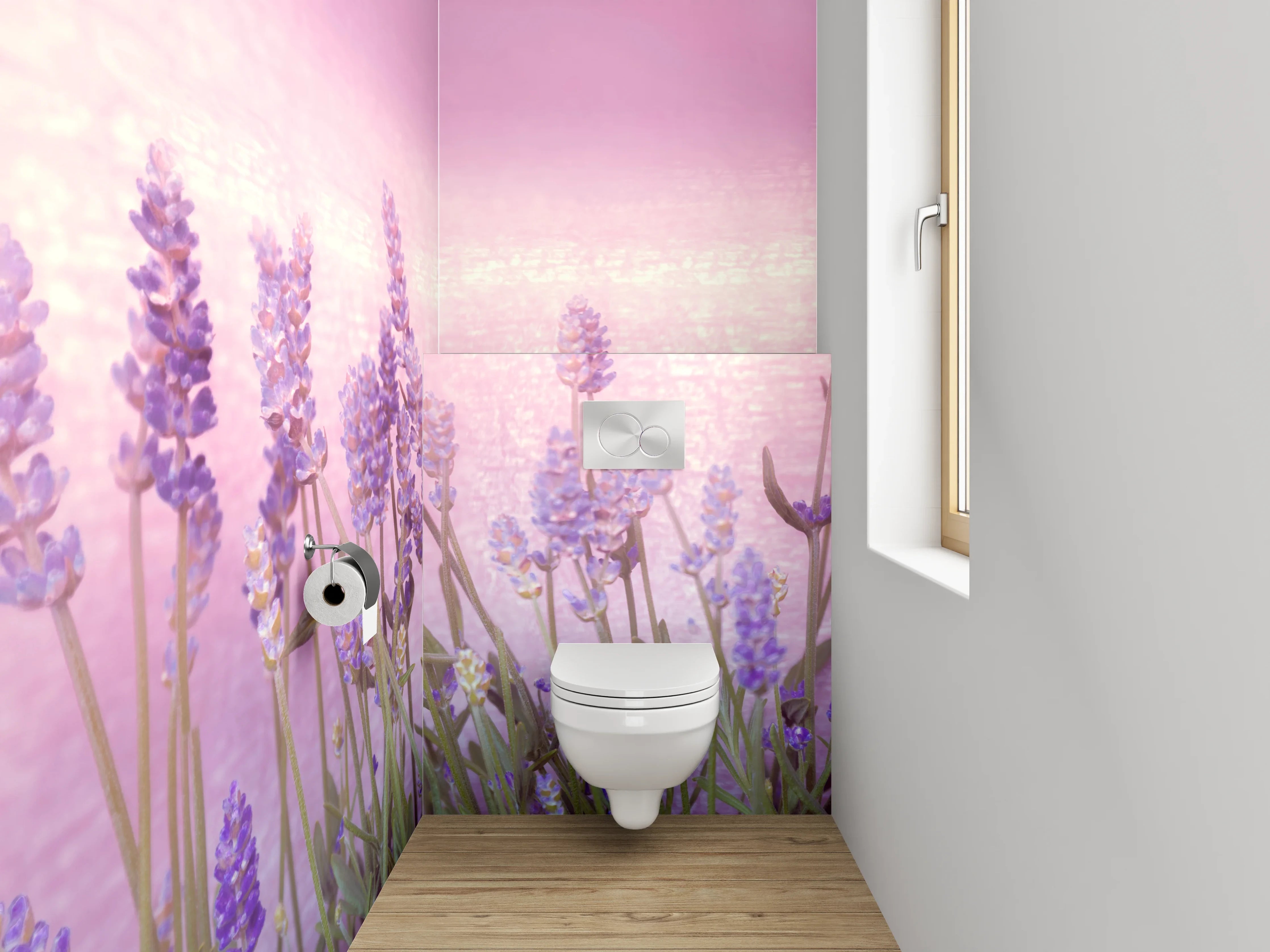 WC-Rückwand - Lavendelwiese Aquarell Pastell