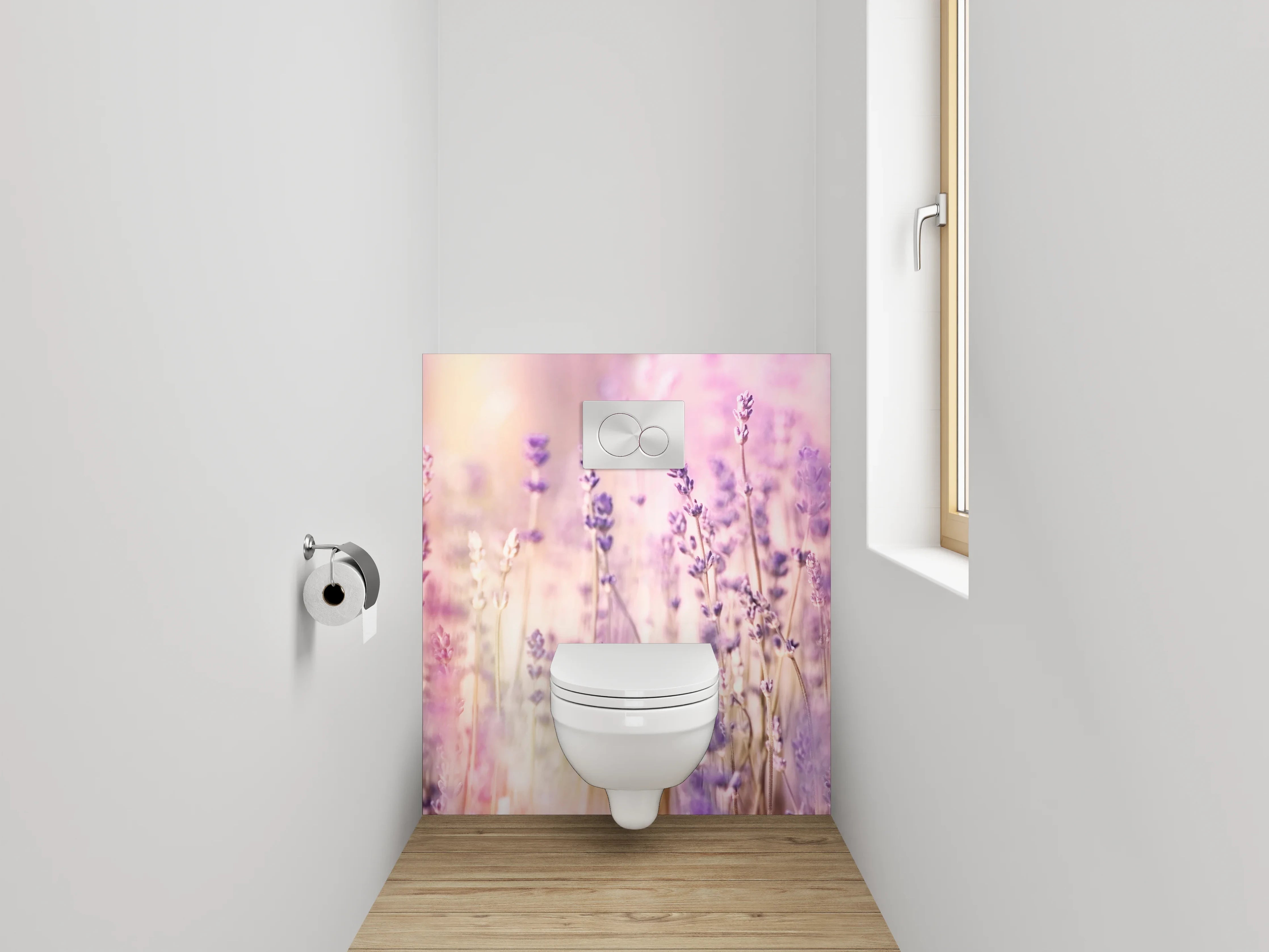 WC-Rückwand - Lavendelwiese in Pastellfarben