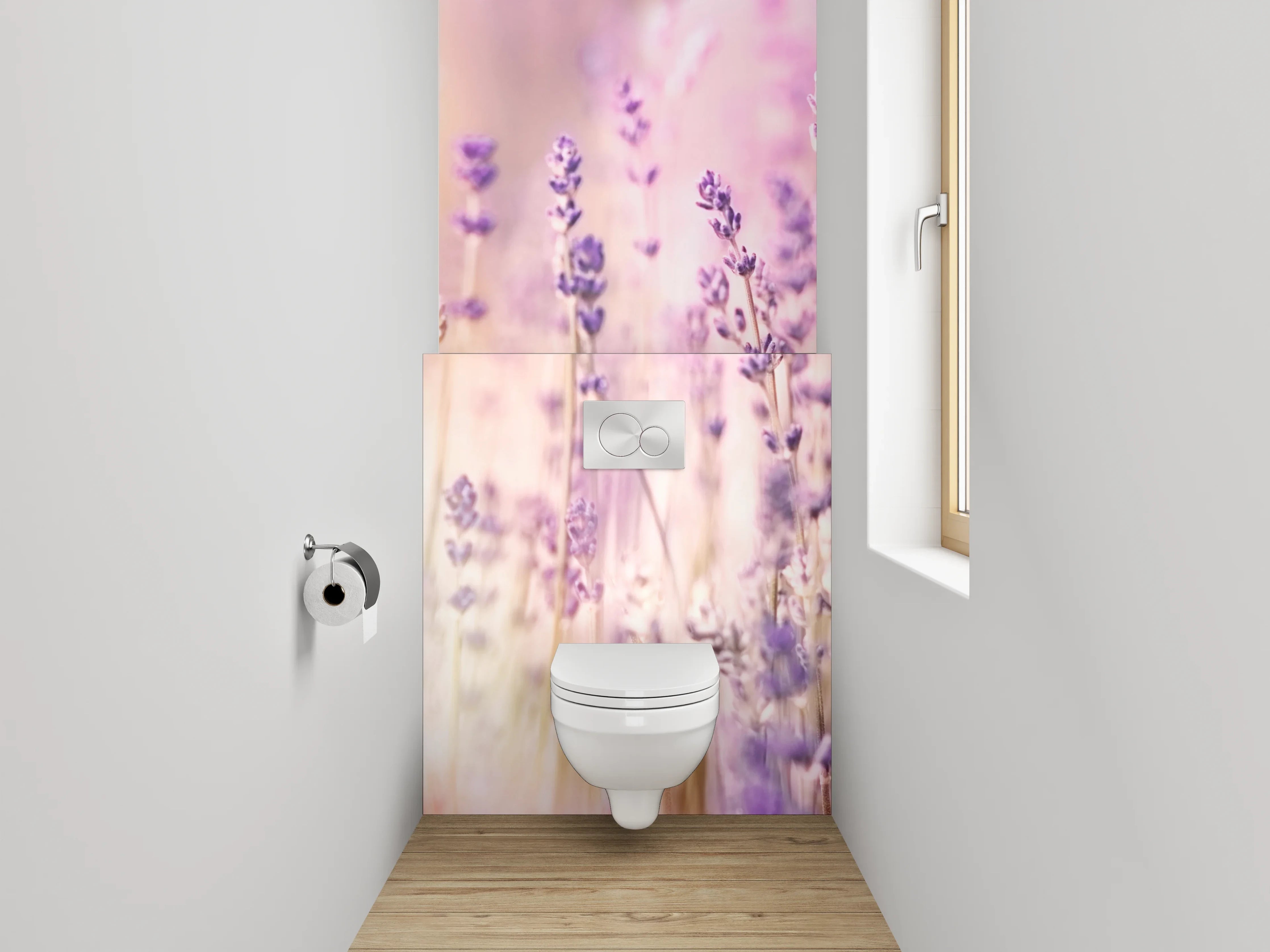 WC-Rückwand - Lavendelwiese in Pastellfarben