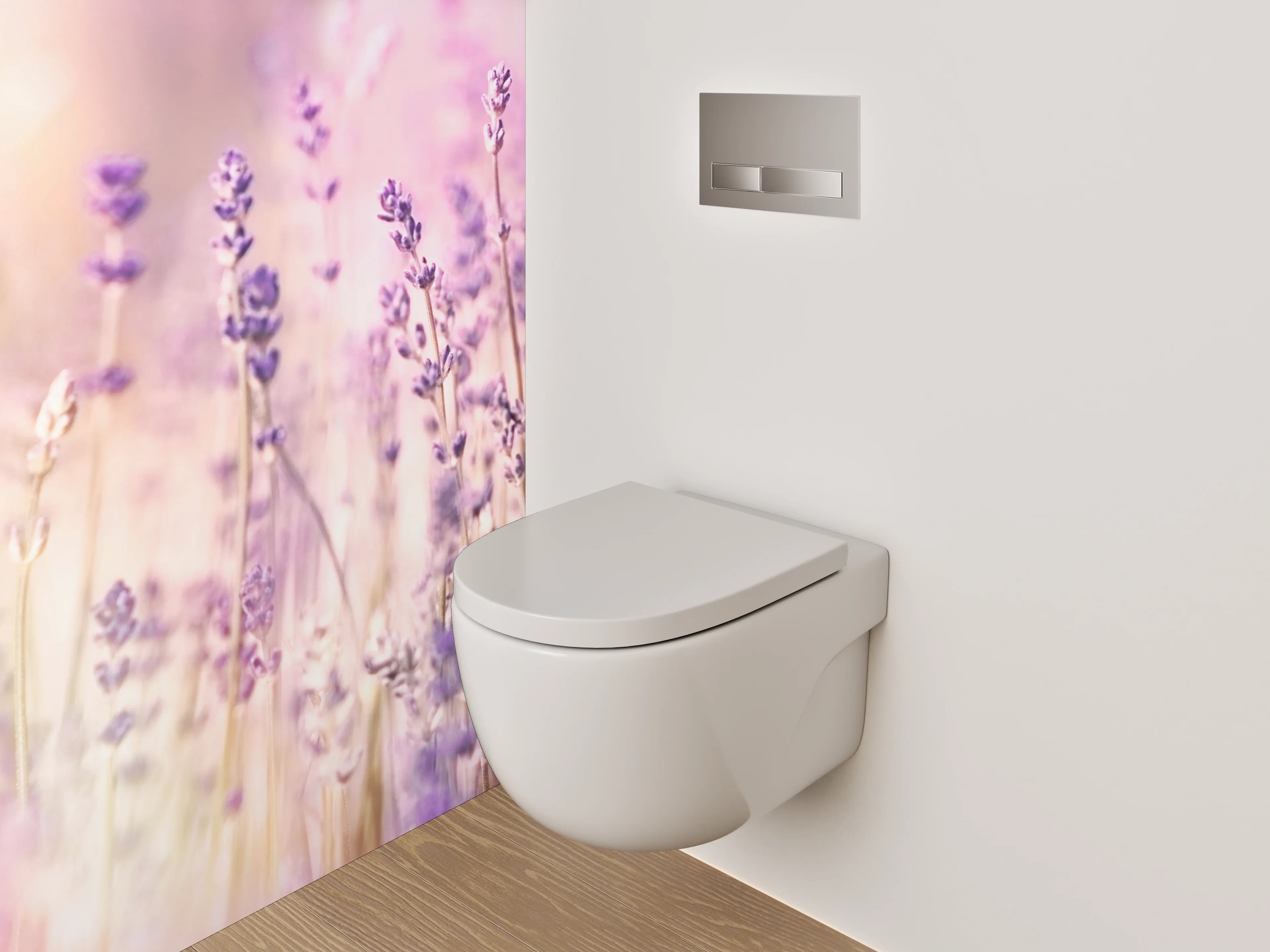 WC-Rückwand - Lavendelwiese in Pastellfarben