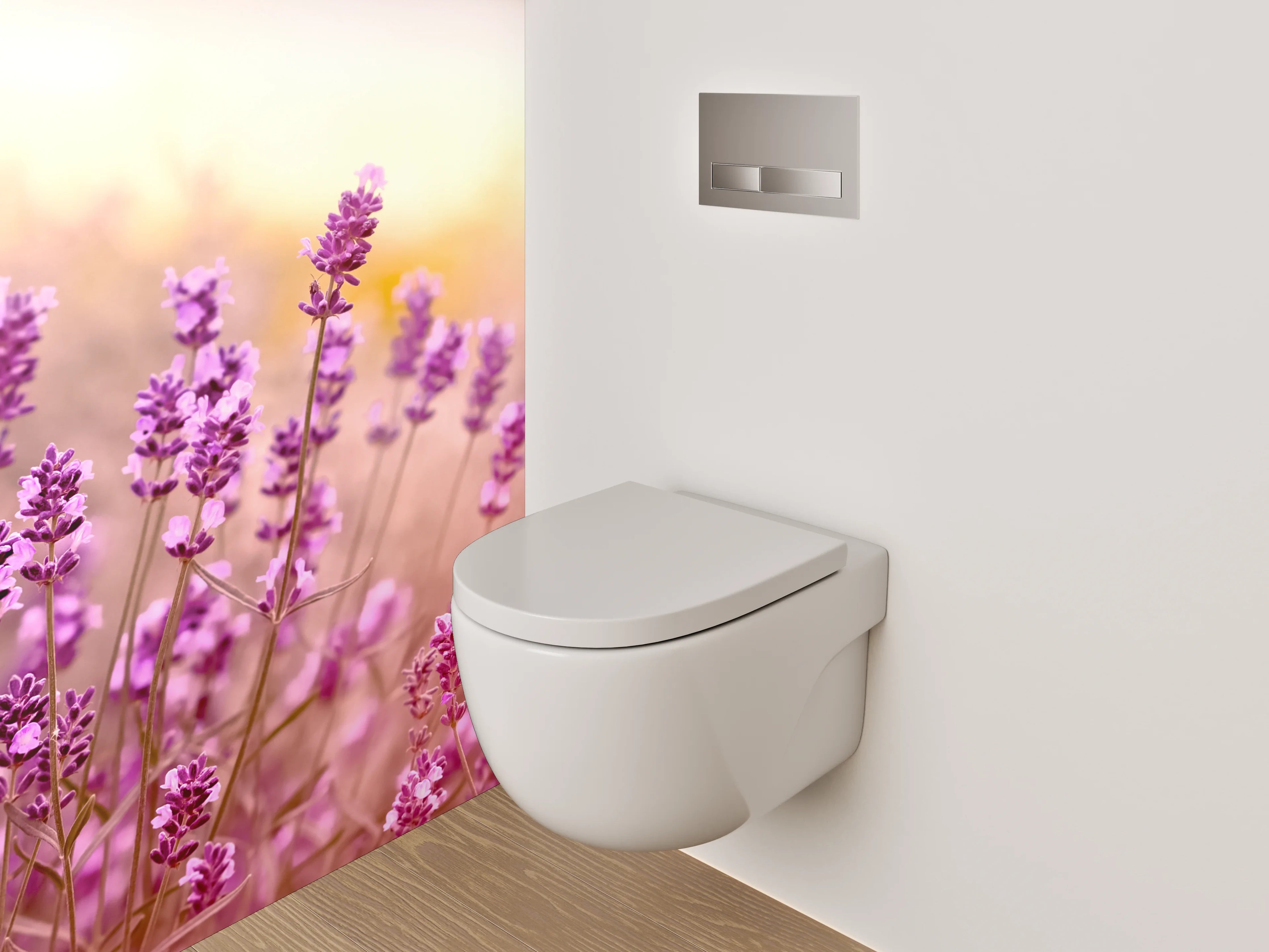 WC-Rückwand - Lavendelwiese in sanften Pastellfarben