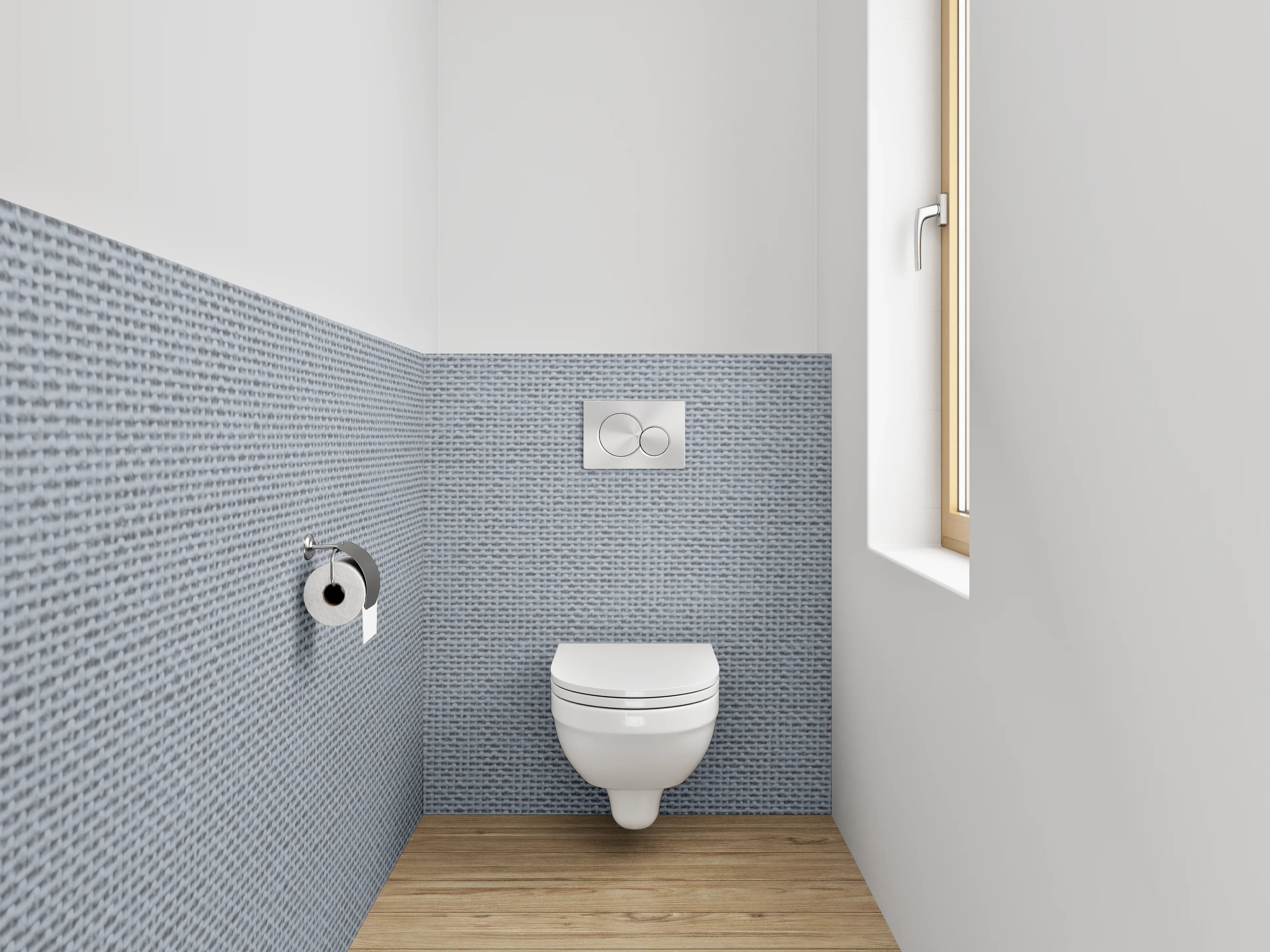 WC-Rückwand - Leinenstruktur Grau Weiß Minimalistisch