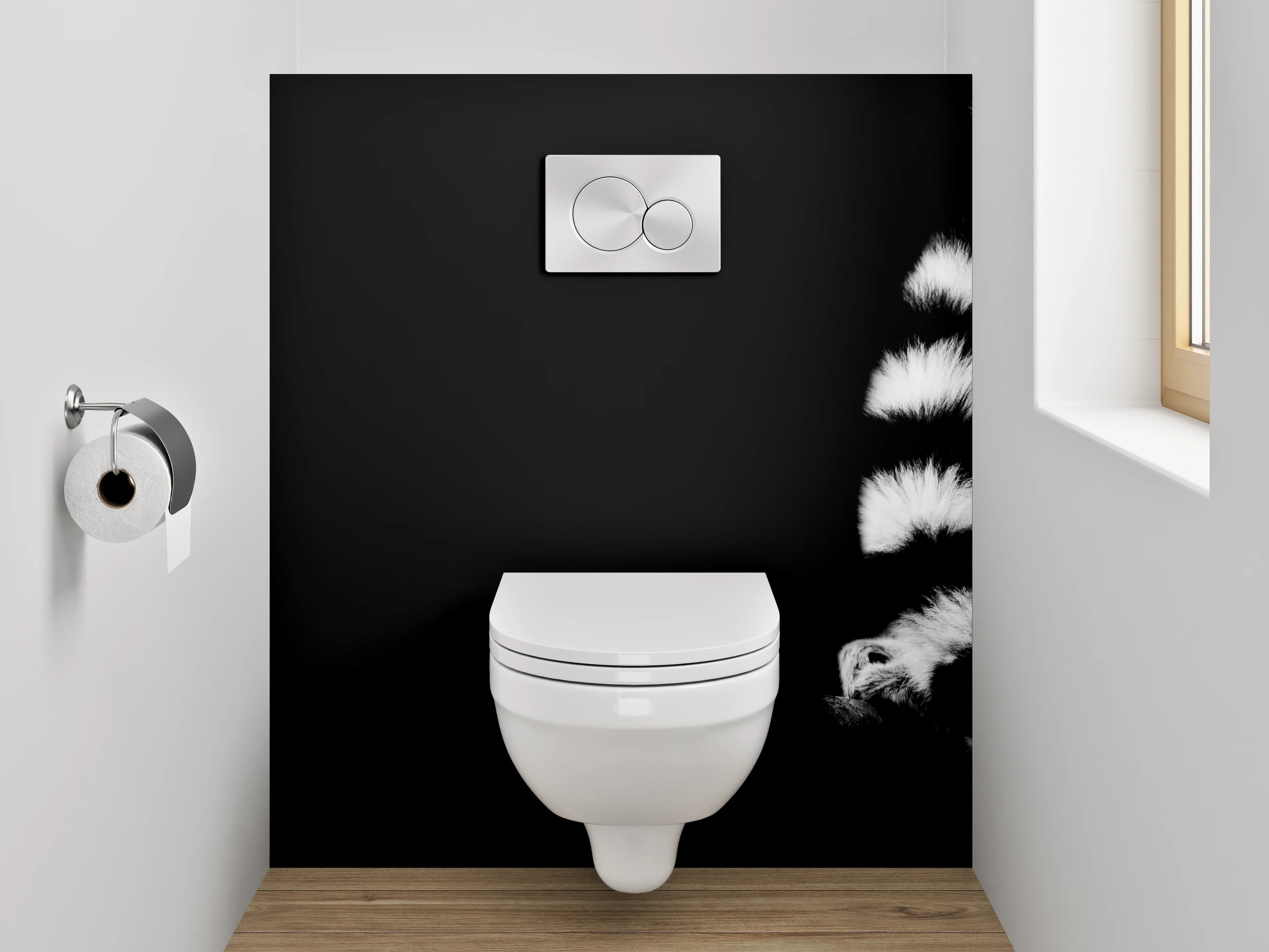 WC-Rückwand - Lemur im Schwarz-Weiß Design