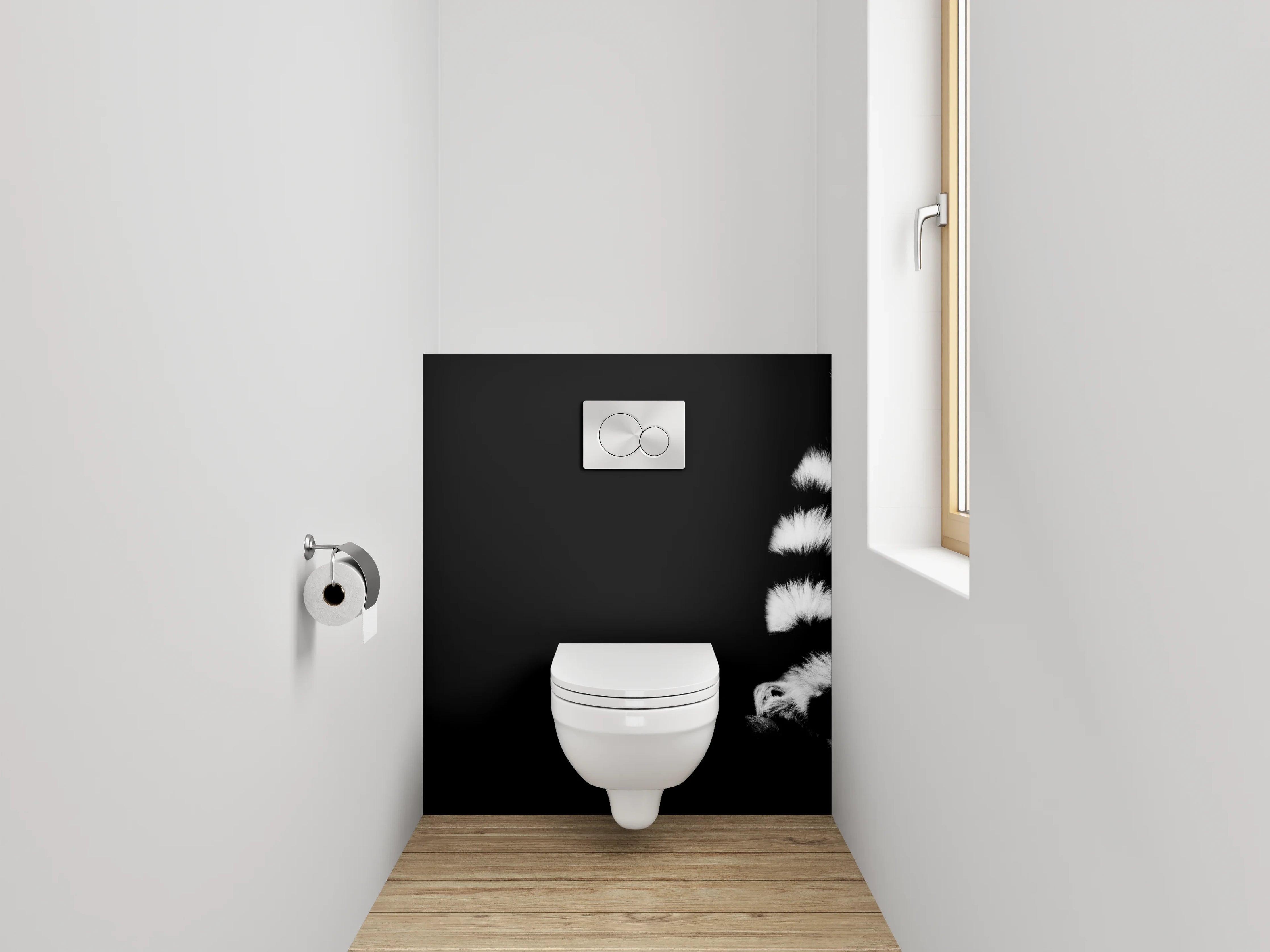 WC-Rückwand - Lemur im Schwarz-Weiß Design