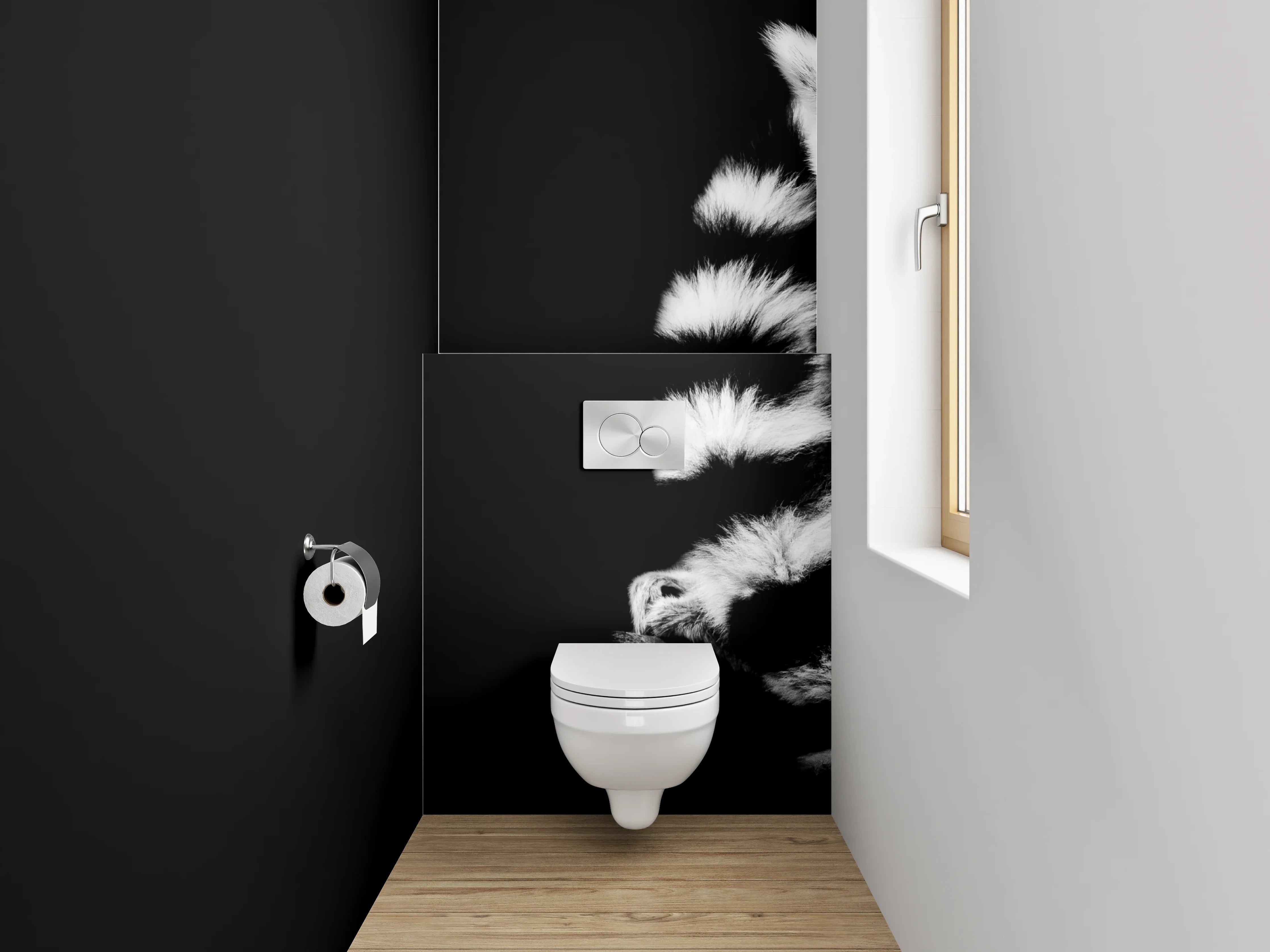 WC-Rückwand - Lemur im Schwarz-Weiß Design