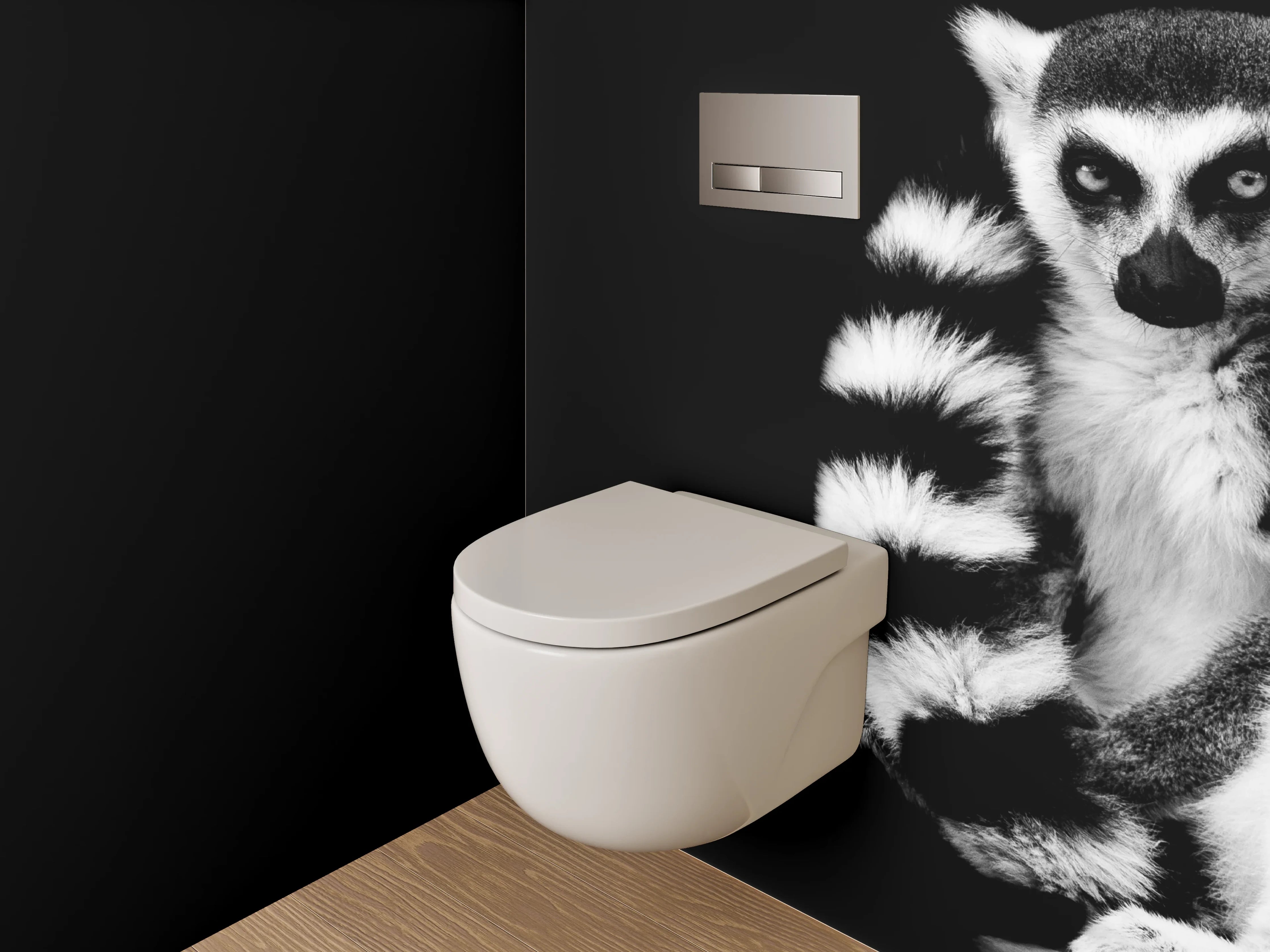 WC-Rückwand - Lemur im Schwarz-Weiß Design