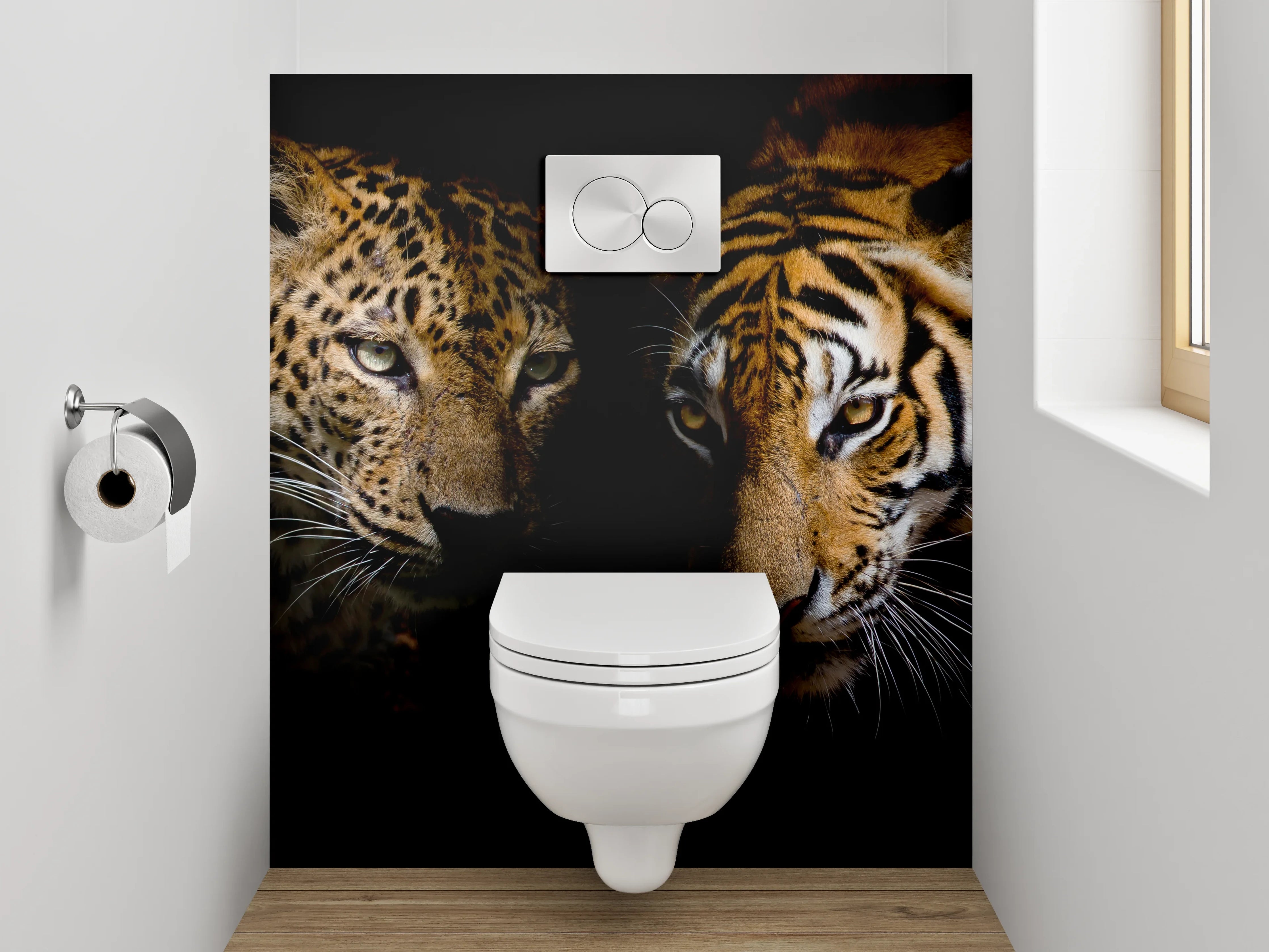WC-Rückwand - Leopard und Tiger – Eleganz in der Wildnis