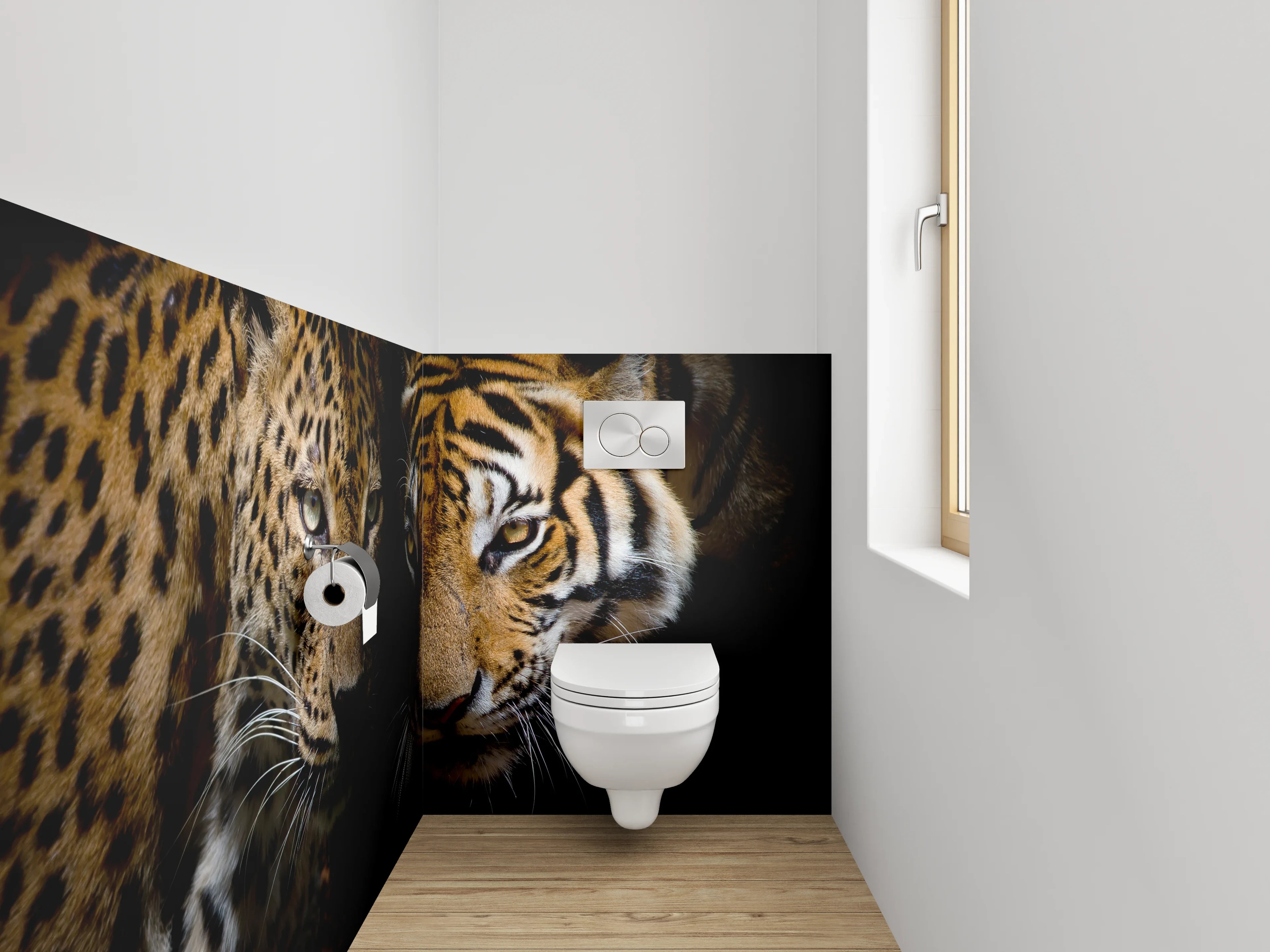 WC-Rückwand - Leopard und Tiger – Eleganz in der Wildnis