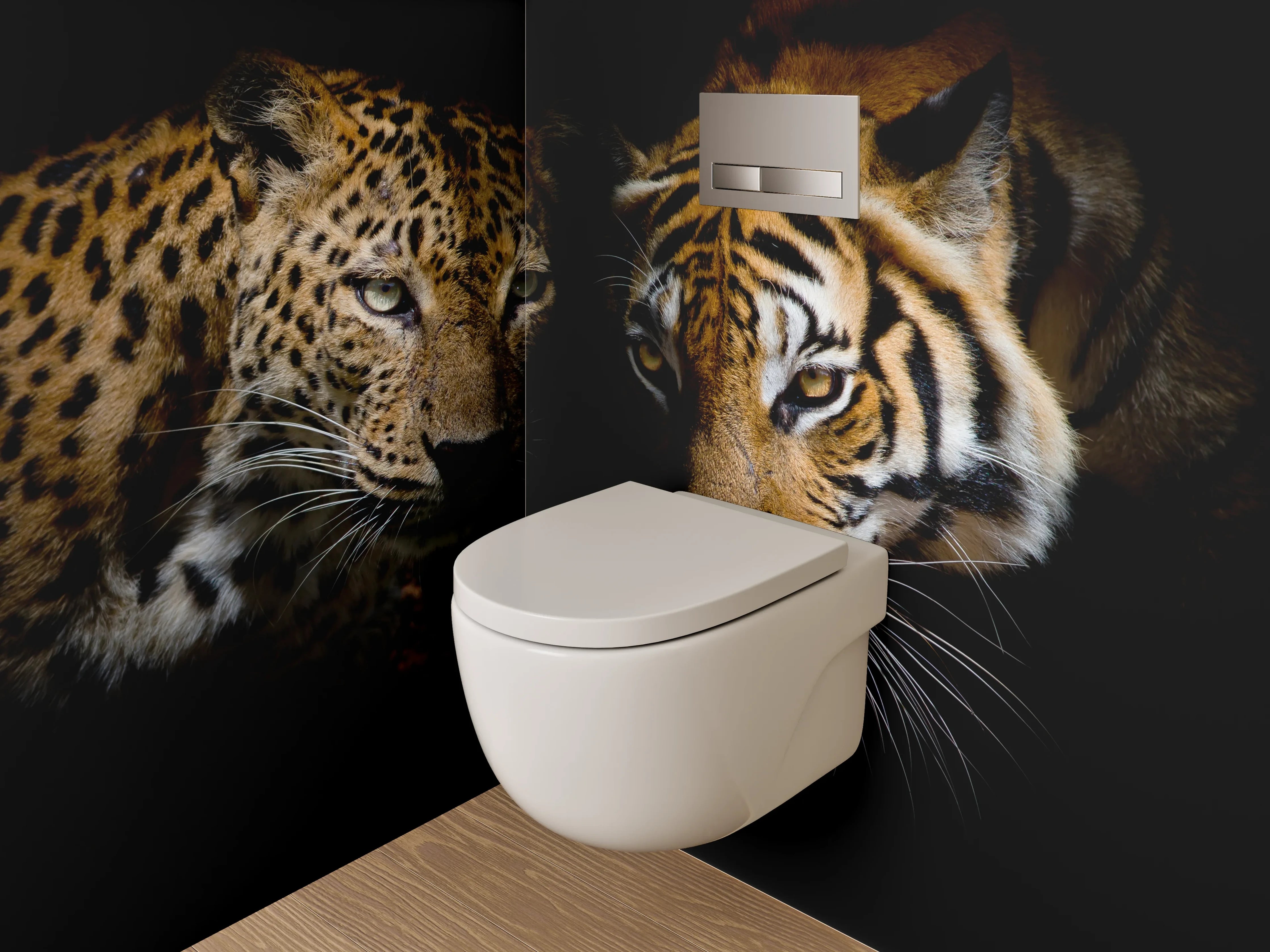 WC-Rückwand - Leopard und Tiger – Eleganz in der Wildnis