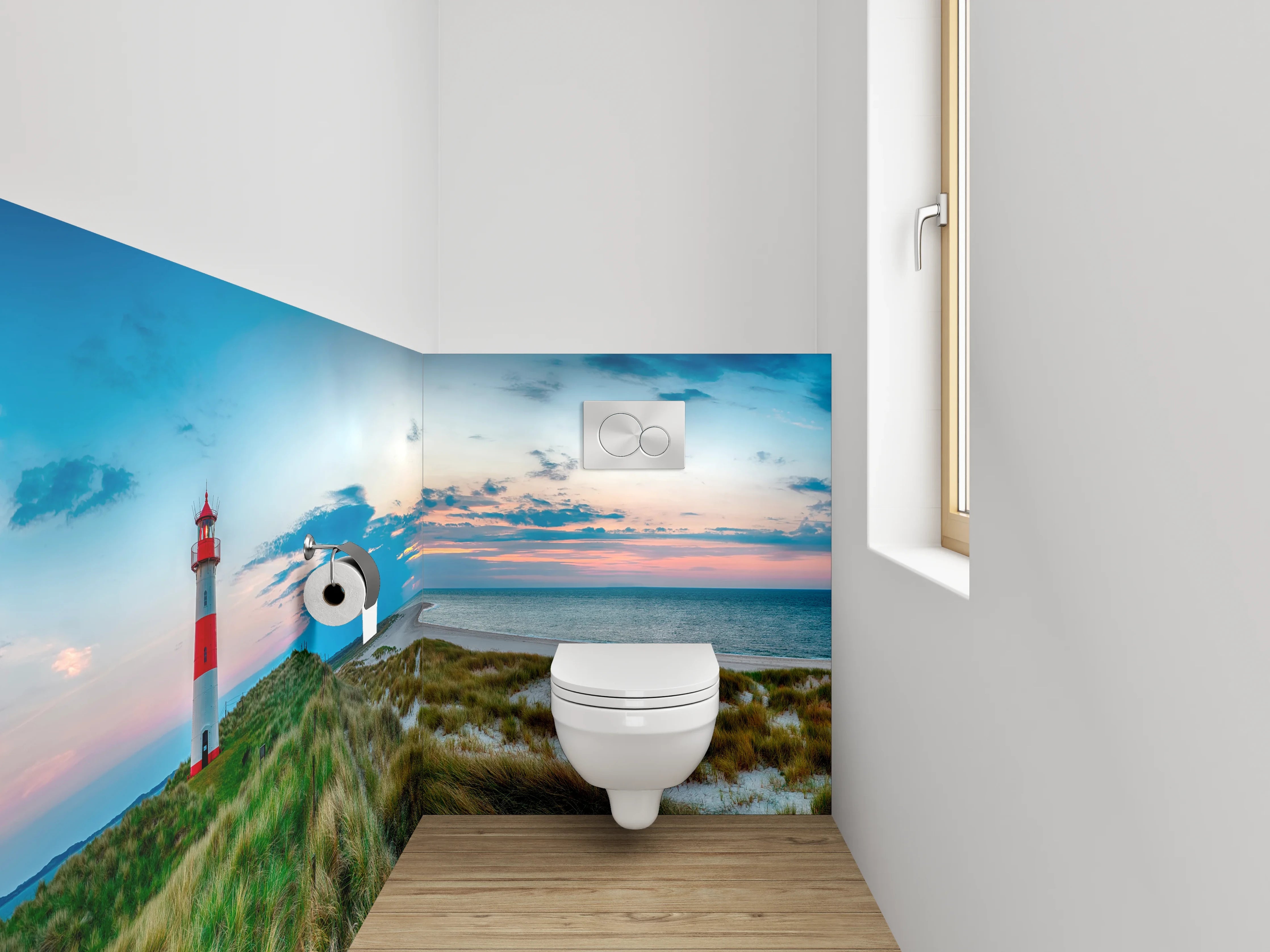 WC-Rückwand - Leuchtturm Panorama Nordsee Küstenlandschaft