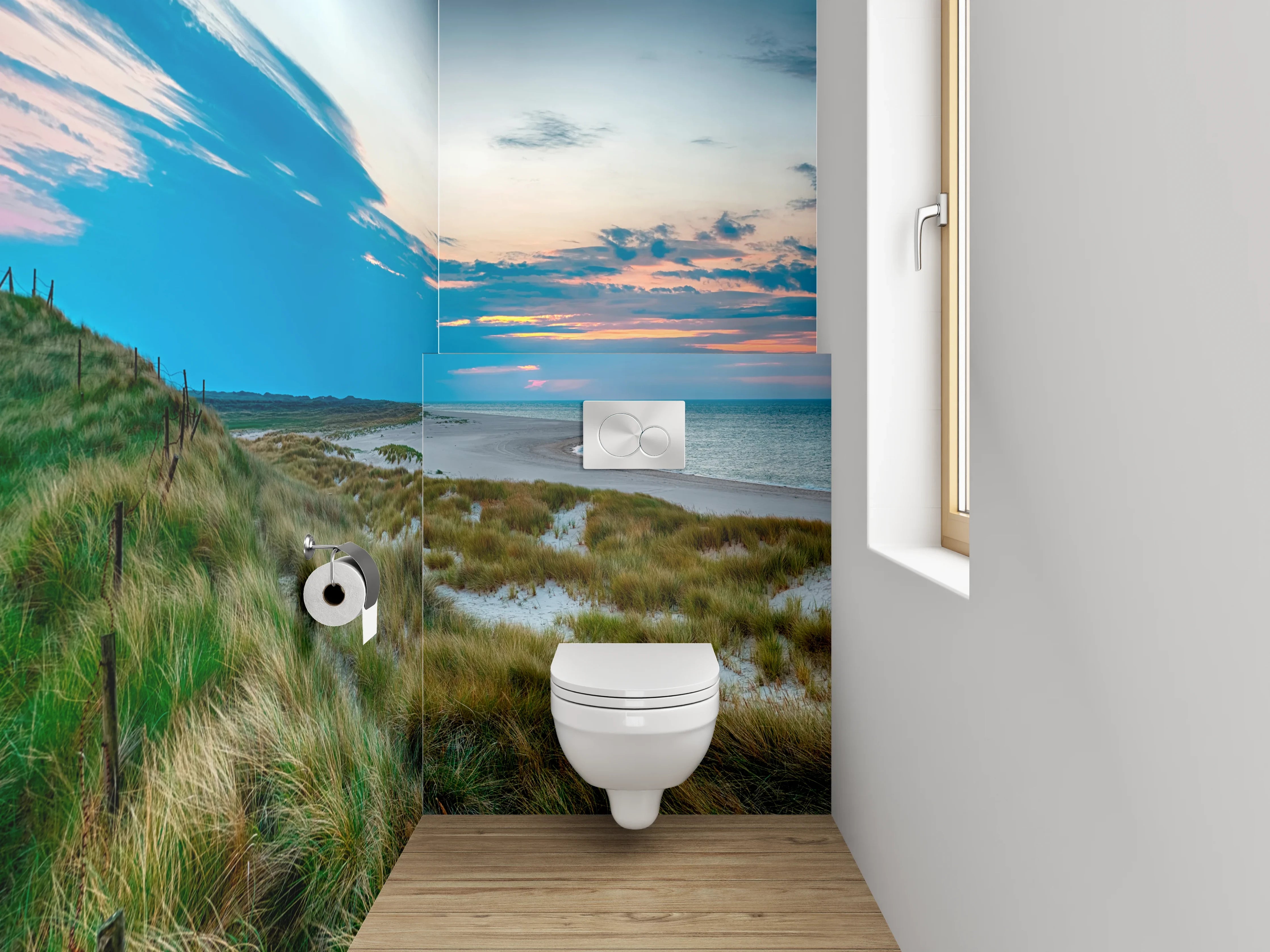 WC-Rückwand - Leuchtturm Panorama Nordsee Küstenlandschaft