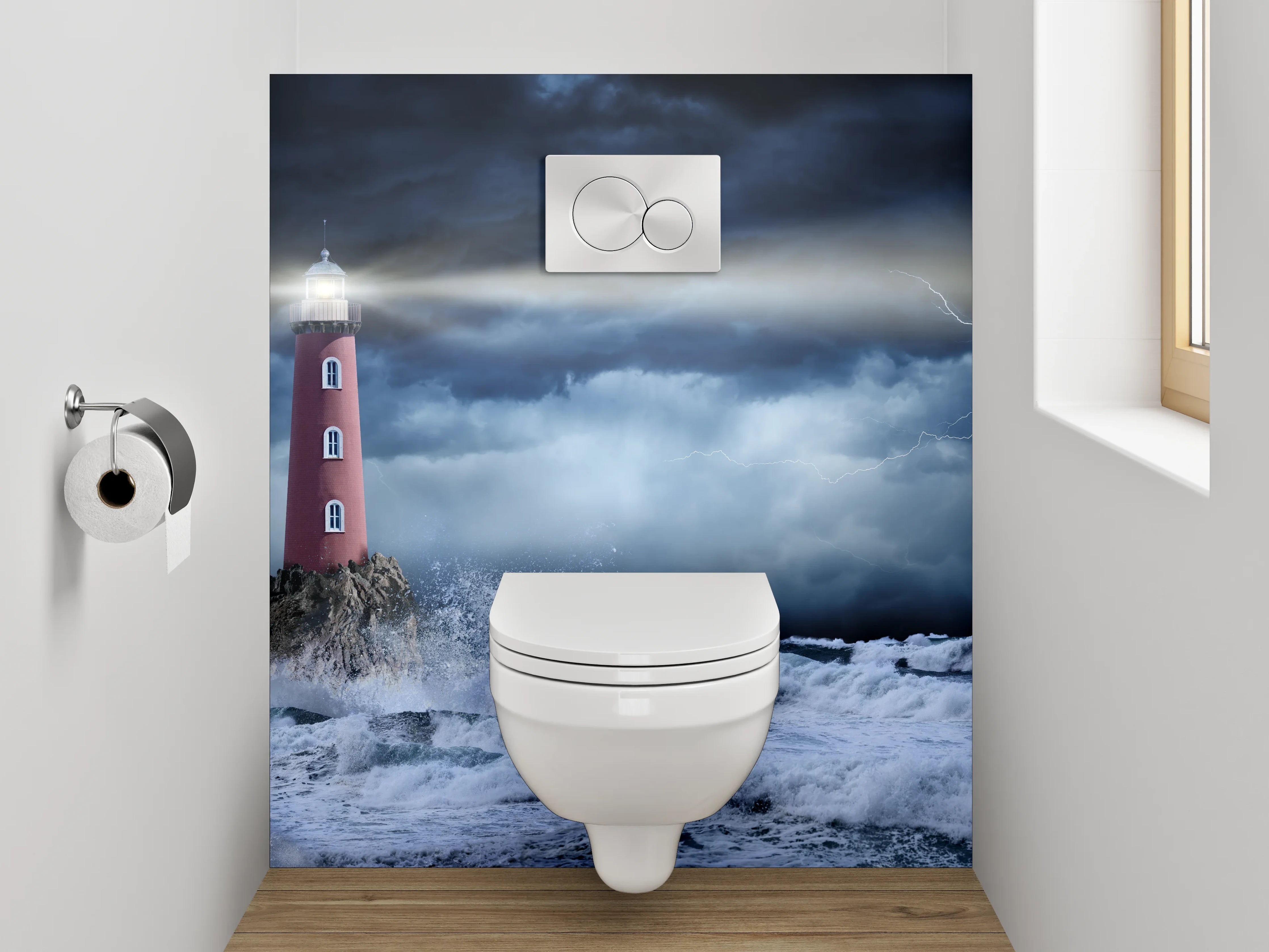 WC-Rückwand - Leuchtturm Sturm Küste Maritim Kunst