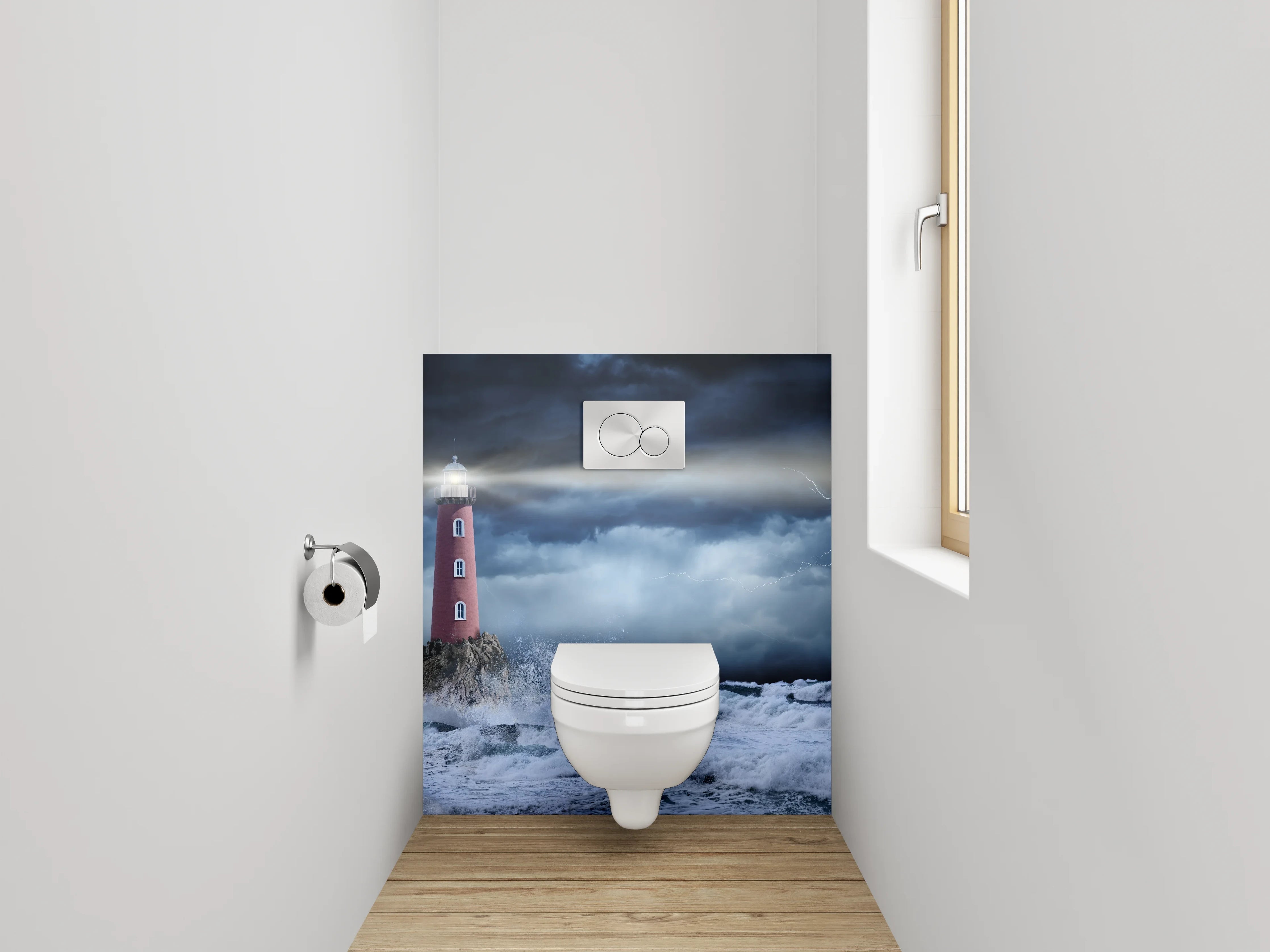WC-Rückwand - Leuchtturm Sturm Küste Maritim Kunst