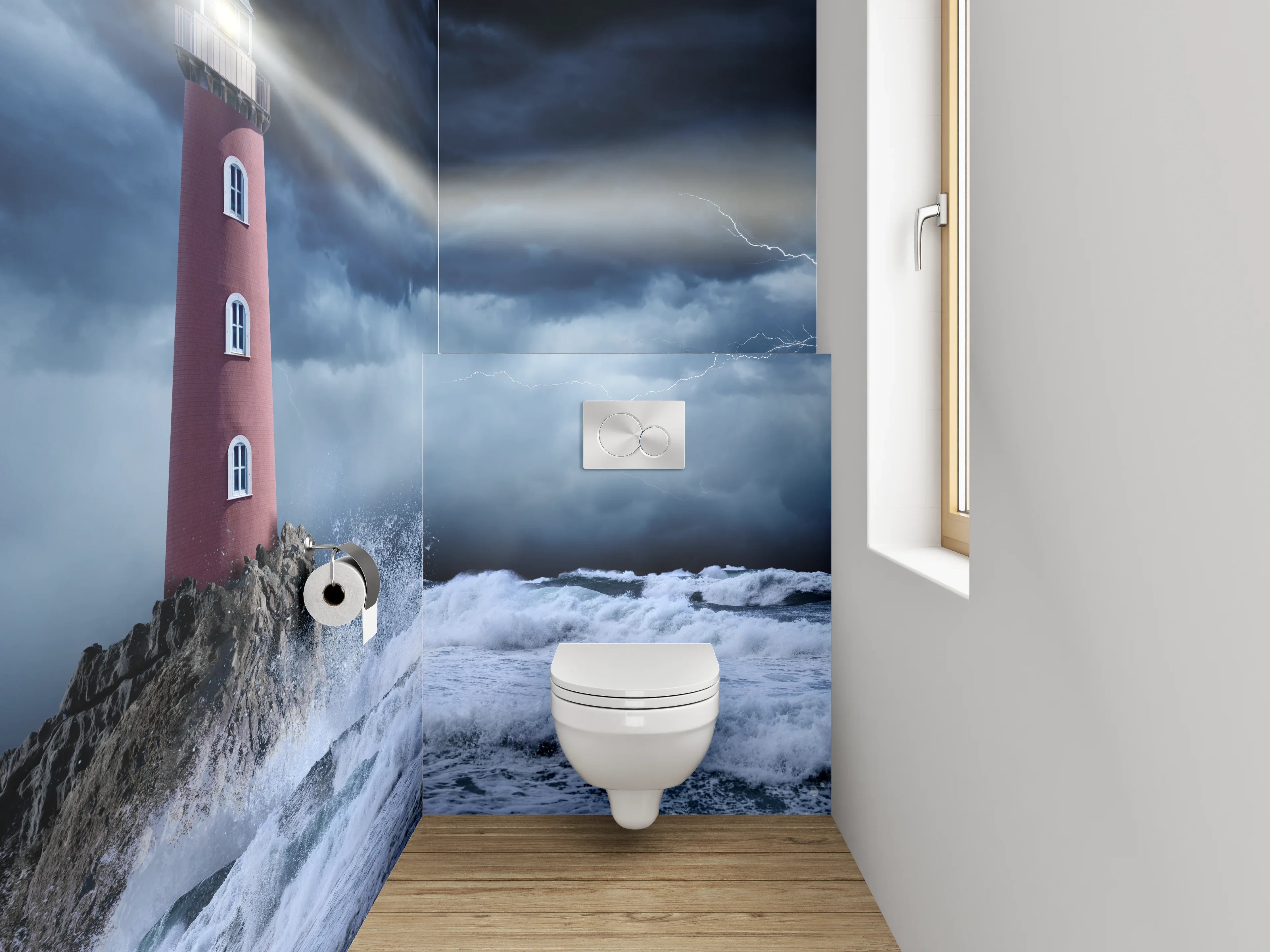 WC-Rückwand - Leuchtturm Sturm Küste Maritim Kunst